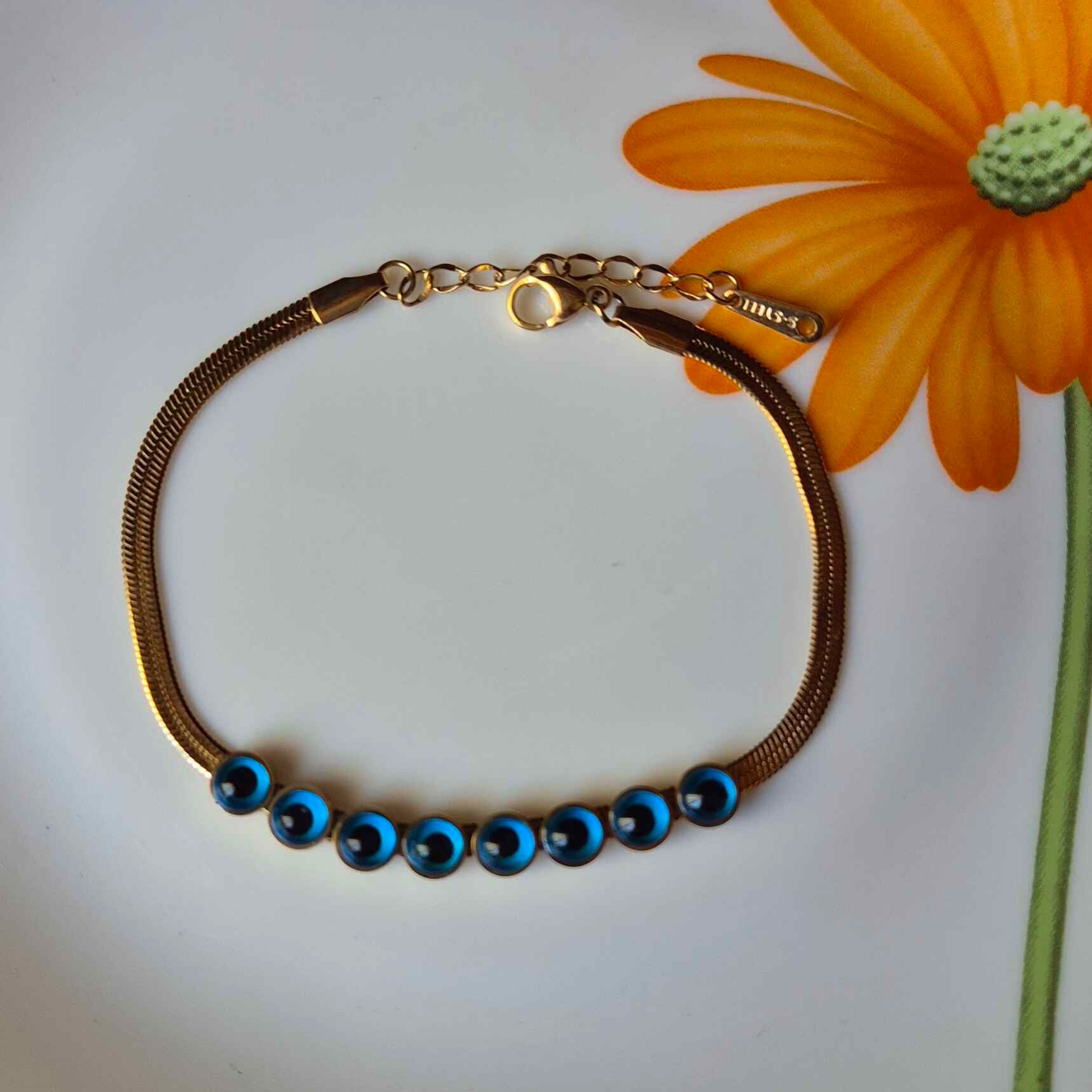 Gold-Tone Evil Eye Bracelet with Blue Protective Charm Accents