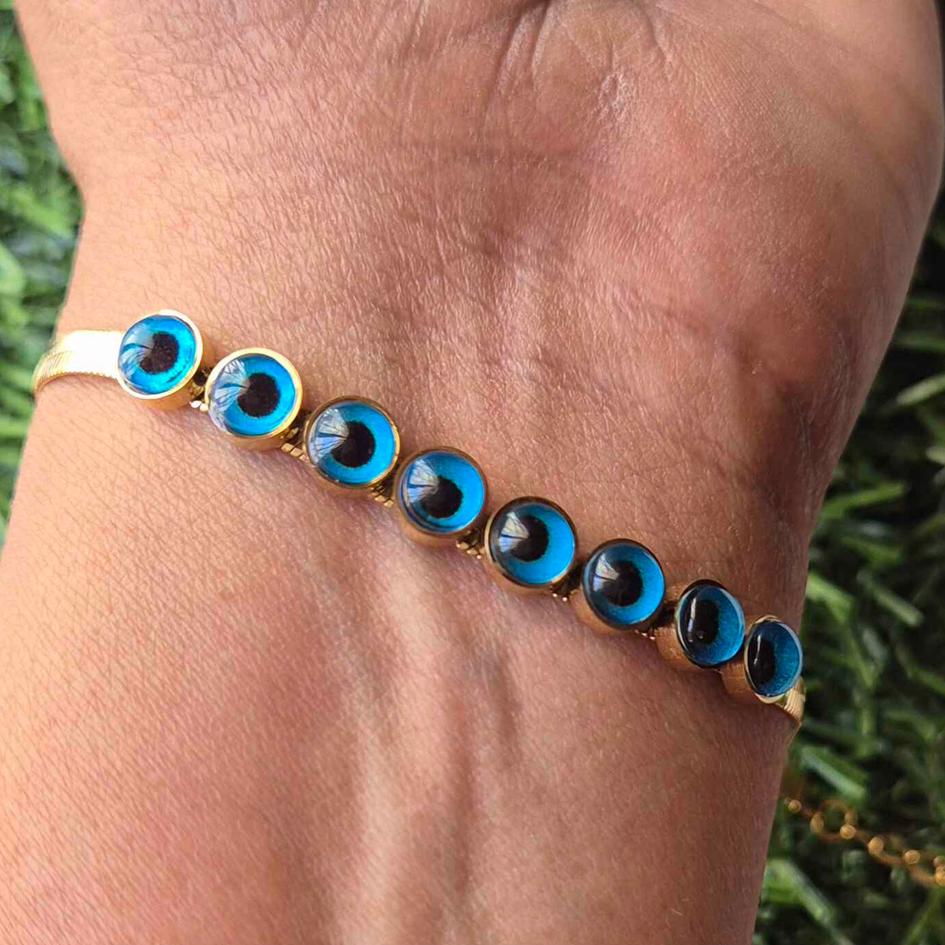 Gold-Tone Evil Eye Bracelet with Blue Protective Charm Accents