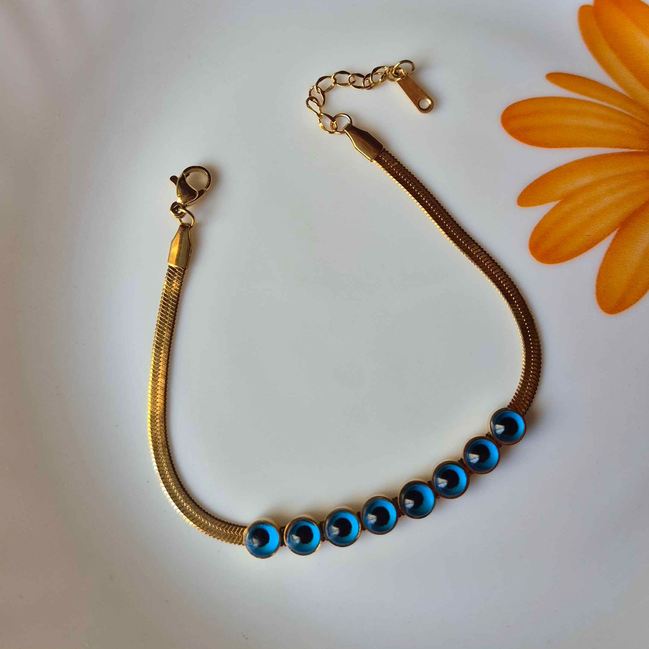 Gold-Tone Evil Eye Bracelet with Blue Protective Charm Accents