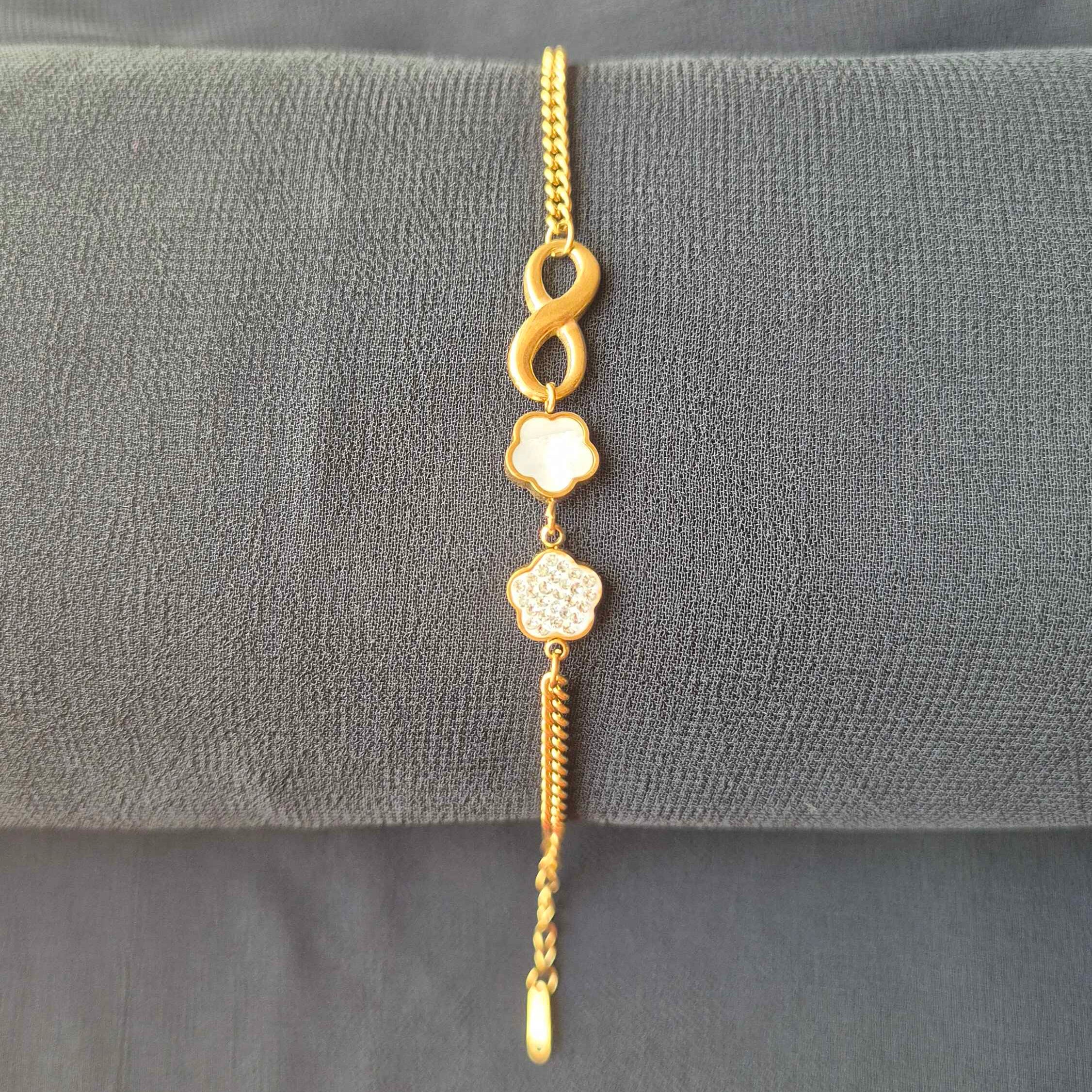 Infinity Clover Charm anti tarnish  Bracelet for Women | Gold-Tone Adjustable Bracelet with Crystal Accent