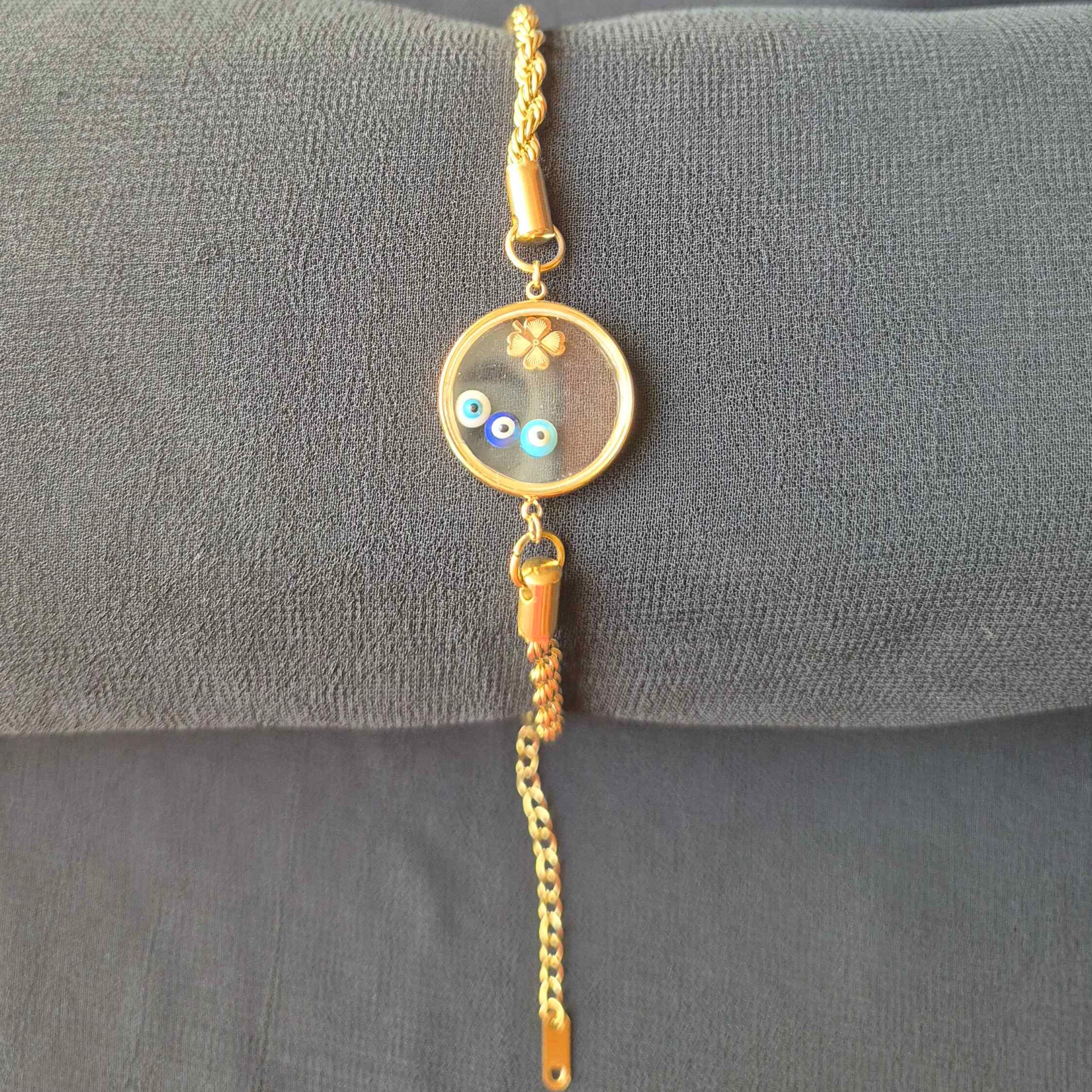 Evil Eye Charm in resin embellishment  Bracelet for Women | Gold-Tone Adjustable Lucky Protection Bracelet