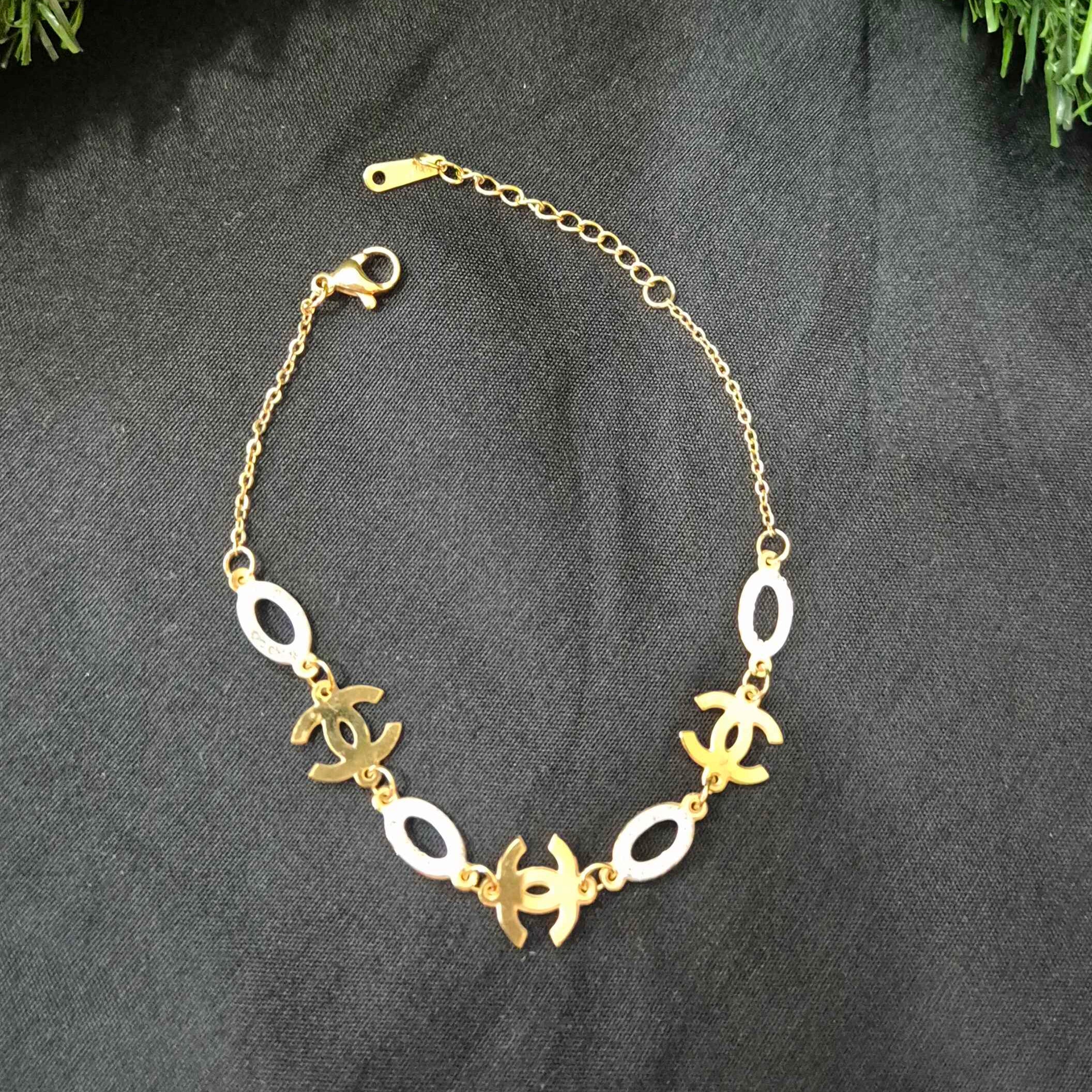 Gold-Tone Interlocking Motif Chain Bracelet for Women
