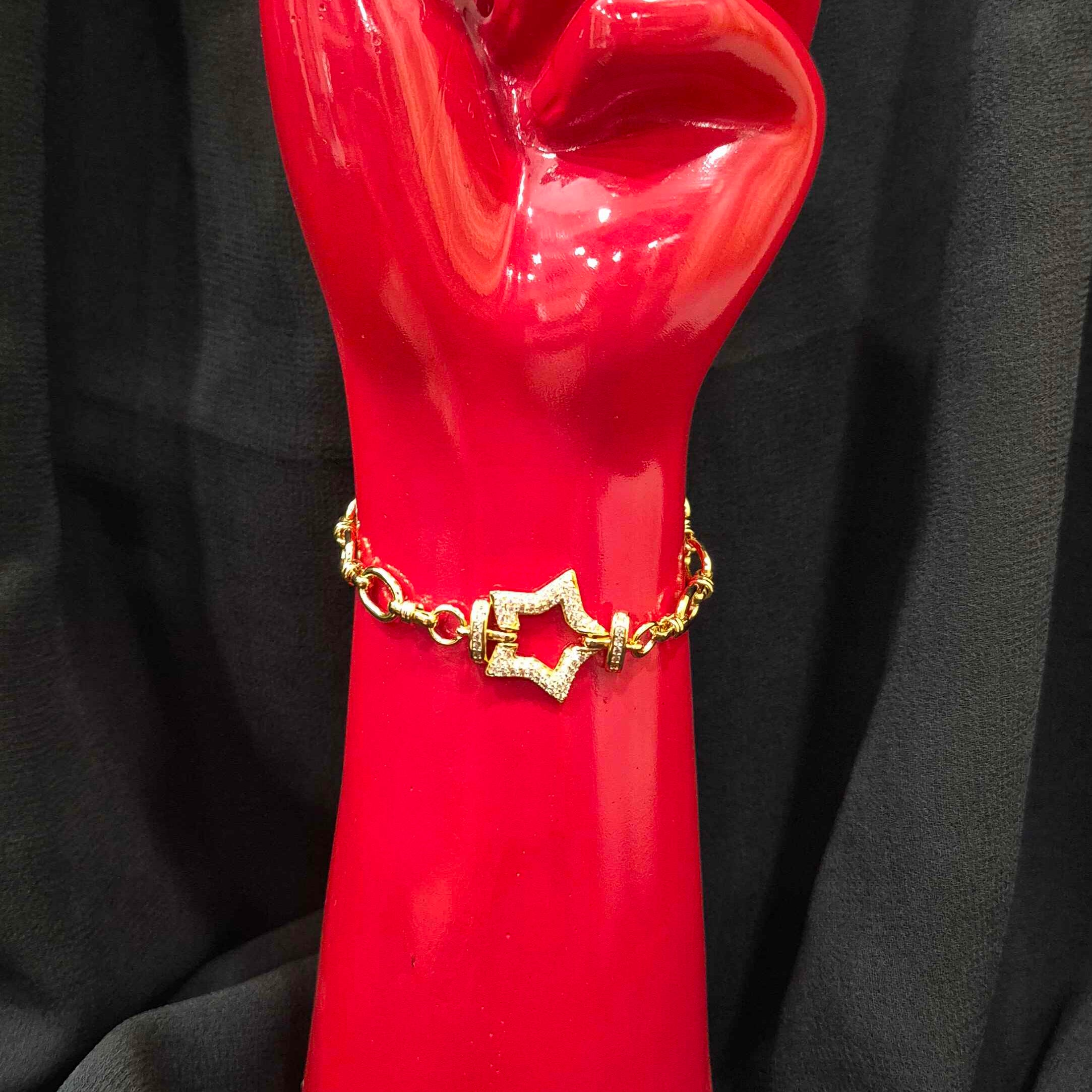 Gold-Tone Geometric Star Link Bracelet with Crystal Accents