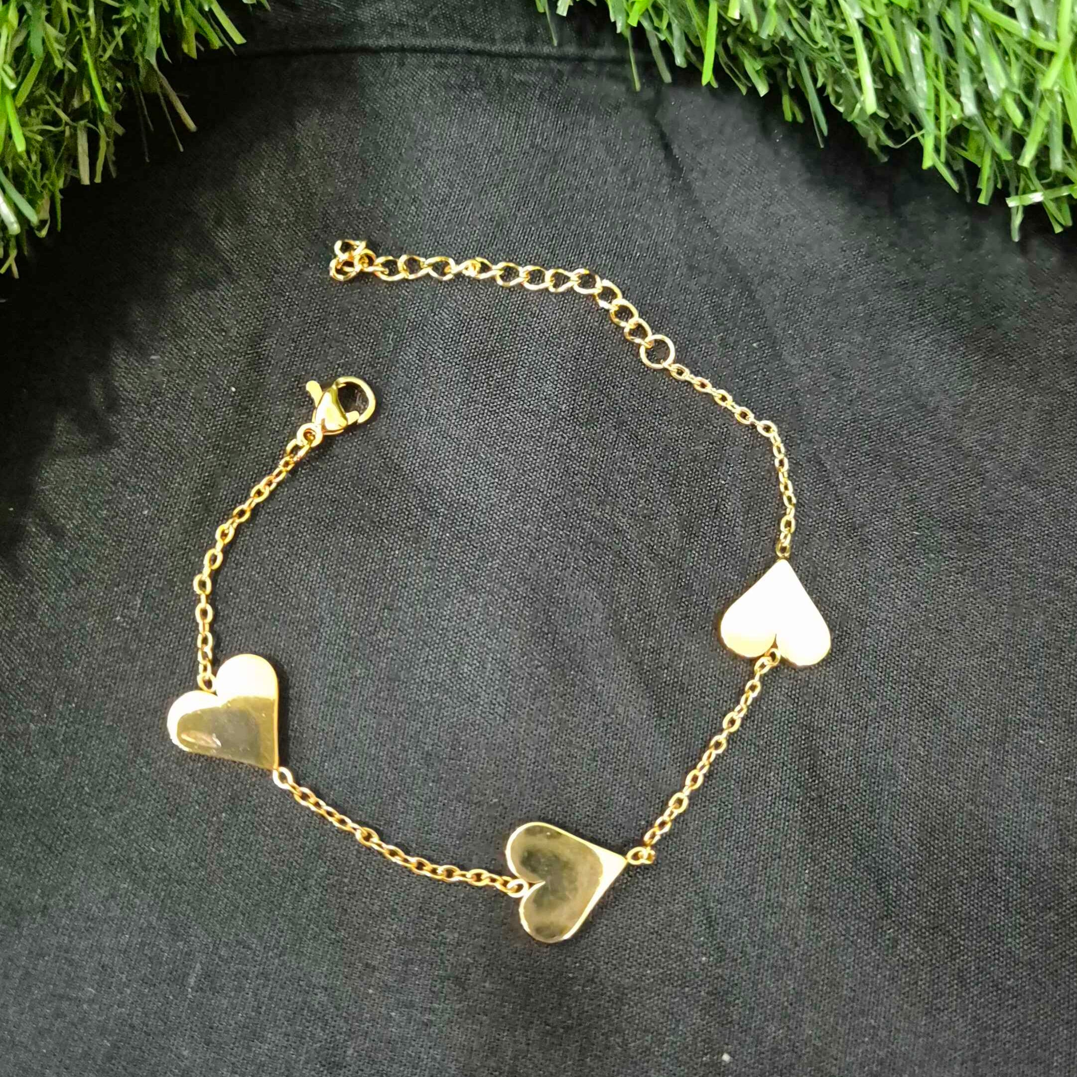 Gold-Tone Triple Heart Chain Bracelet for Women