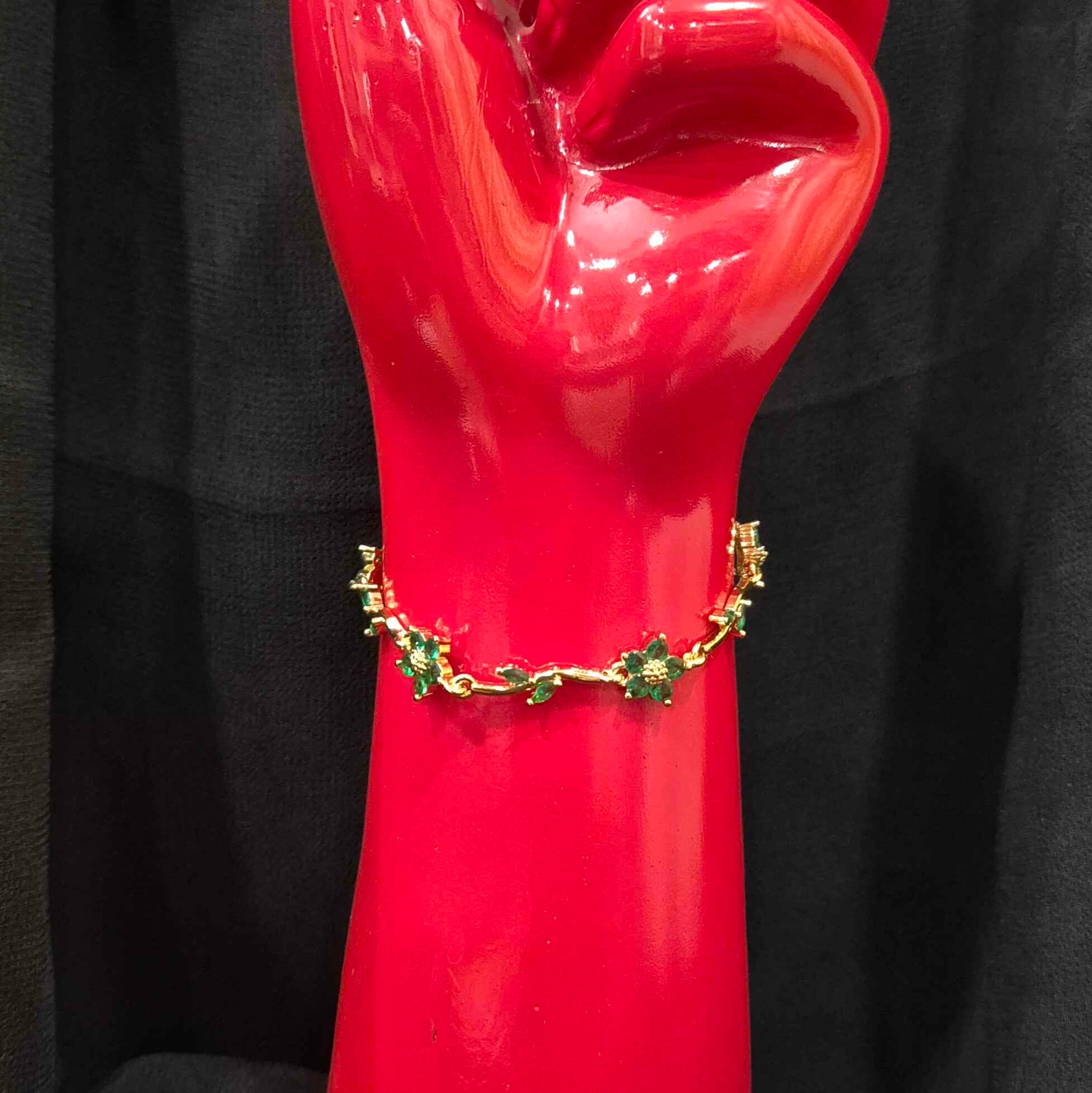 Gold-Tone Green Floral Crystal Bracelet for Women