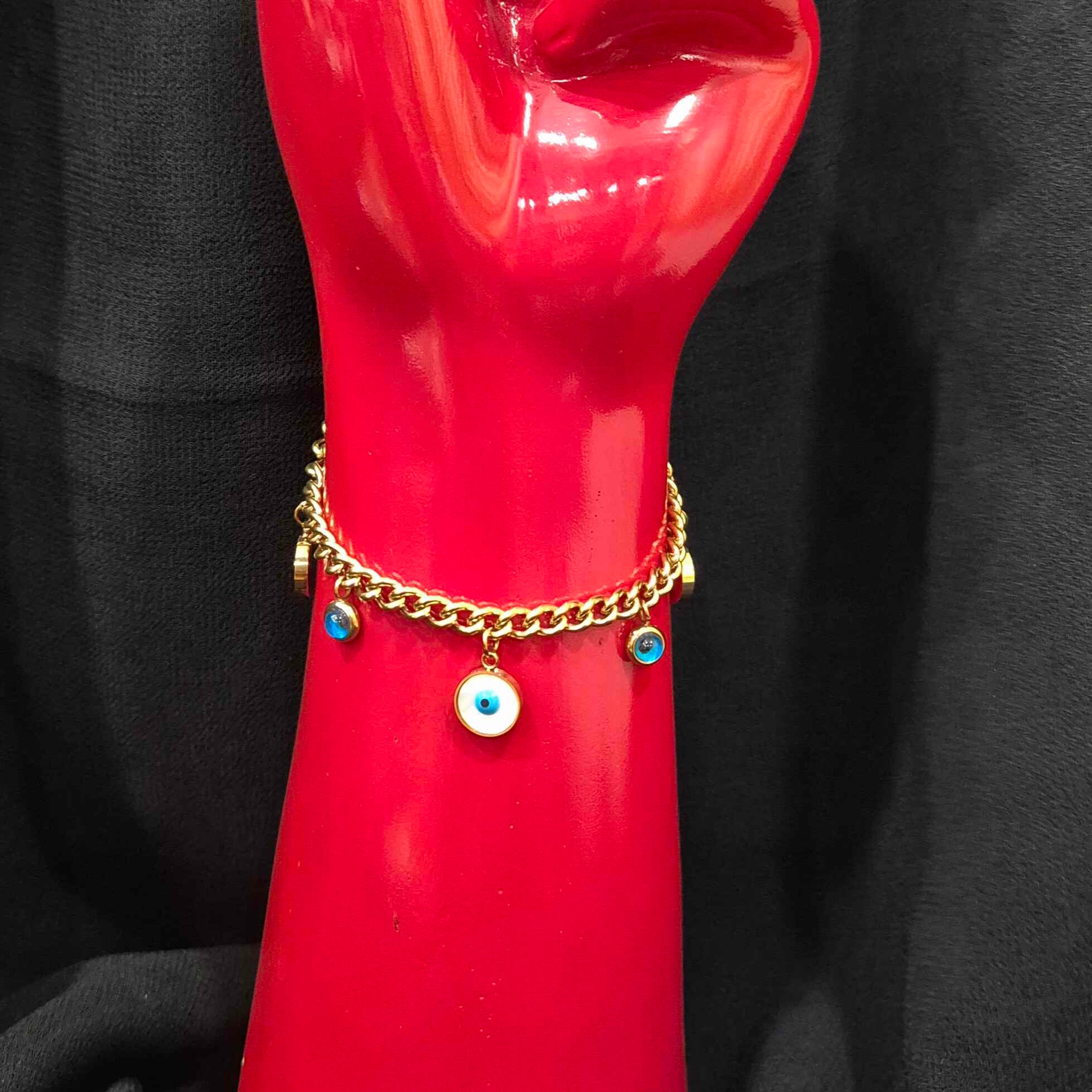 Gold-Tone Evil Eye Charm Chain Bracelet for Women