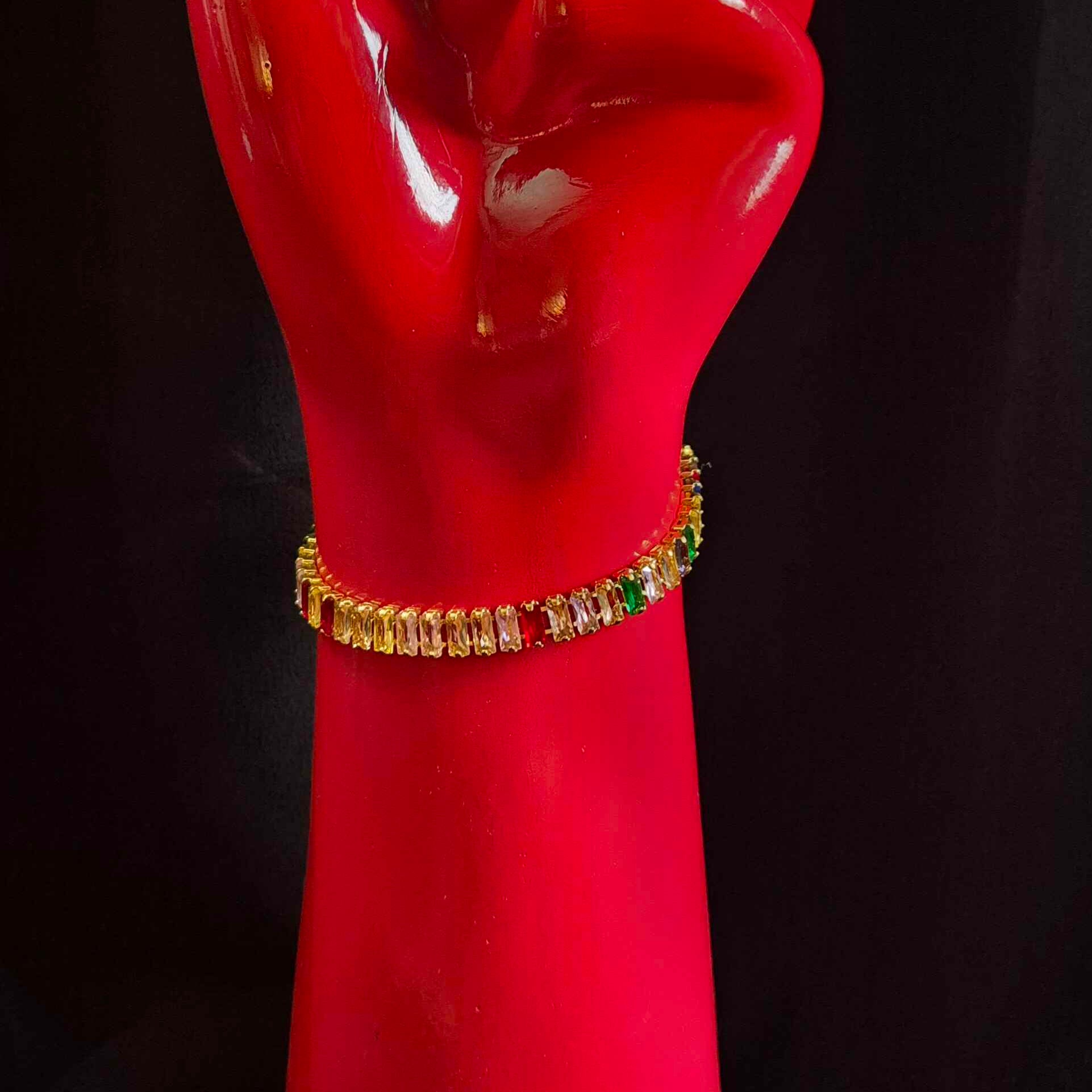 Multicolor Baguette Crystal Tennis Bracelet in Gold-Tone Finish