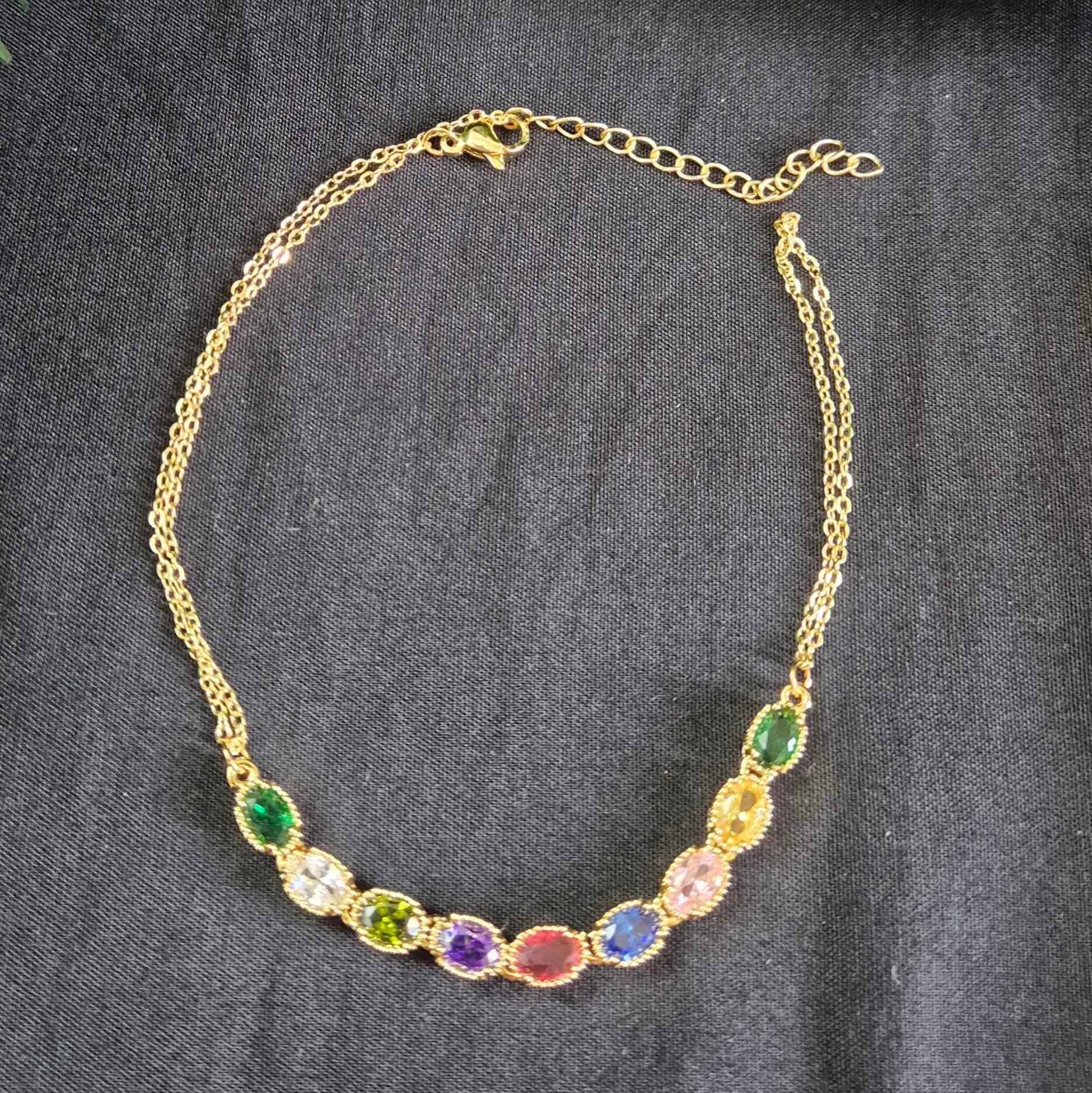 Multicolor Oval Crystal Bracelet in Gold-Tone Setting for Women