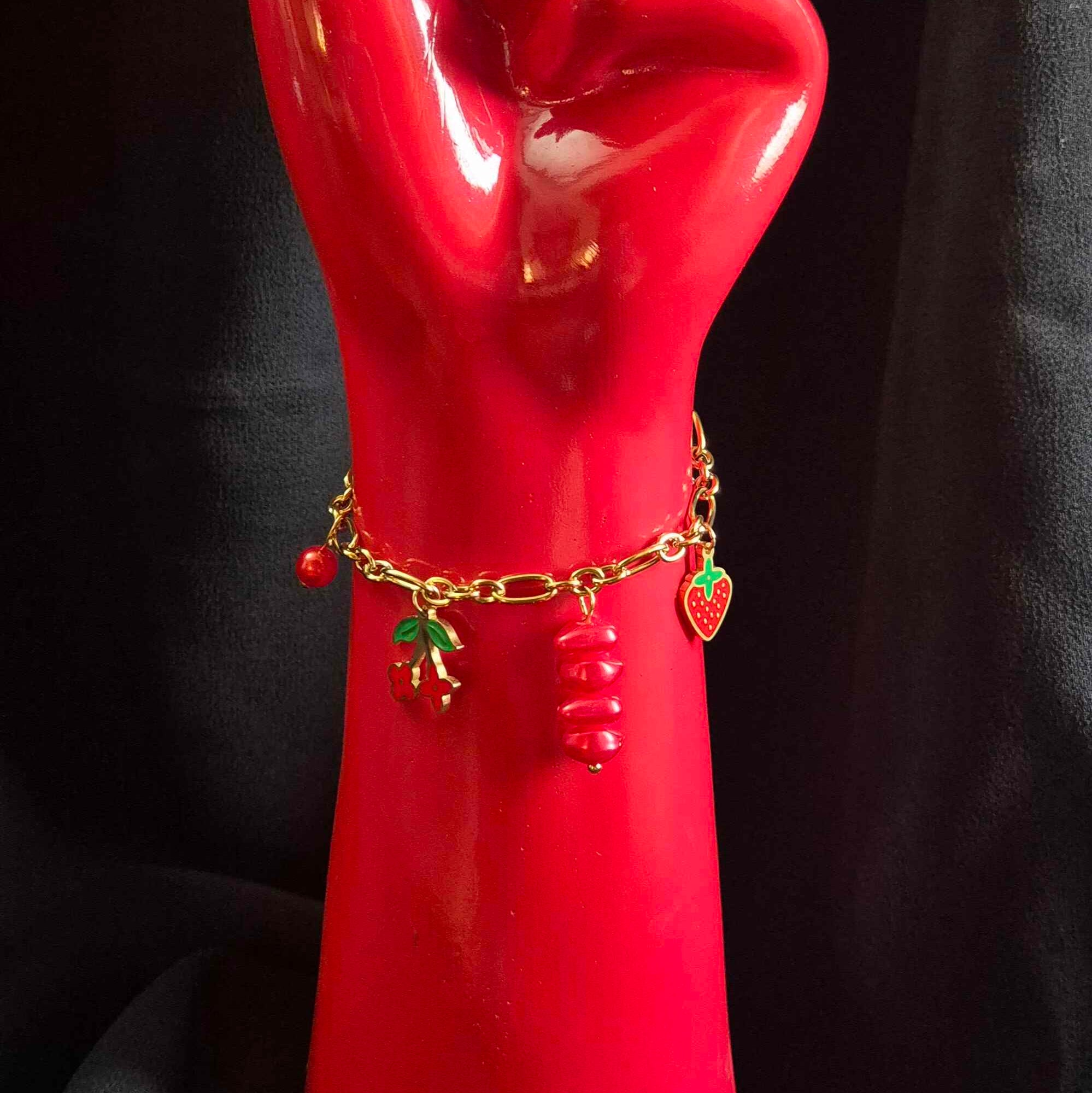 Fruit Charm Bracelet with Strawberry and Cherry Accents for Women