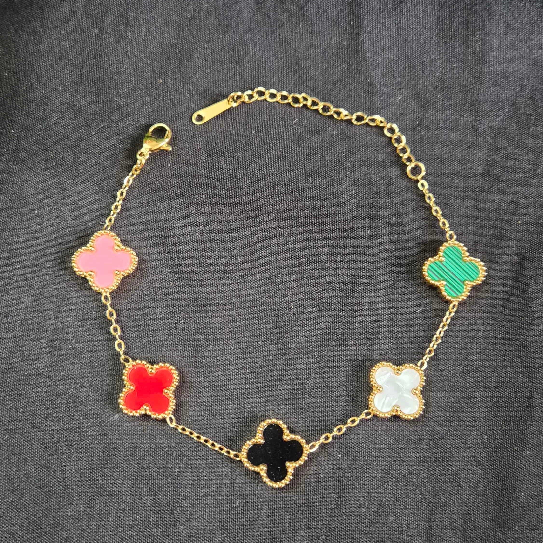 Multicolor Clover Charm Bracelet with Adjustable Chain Design