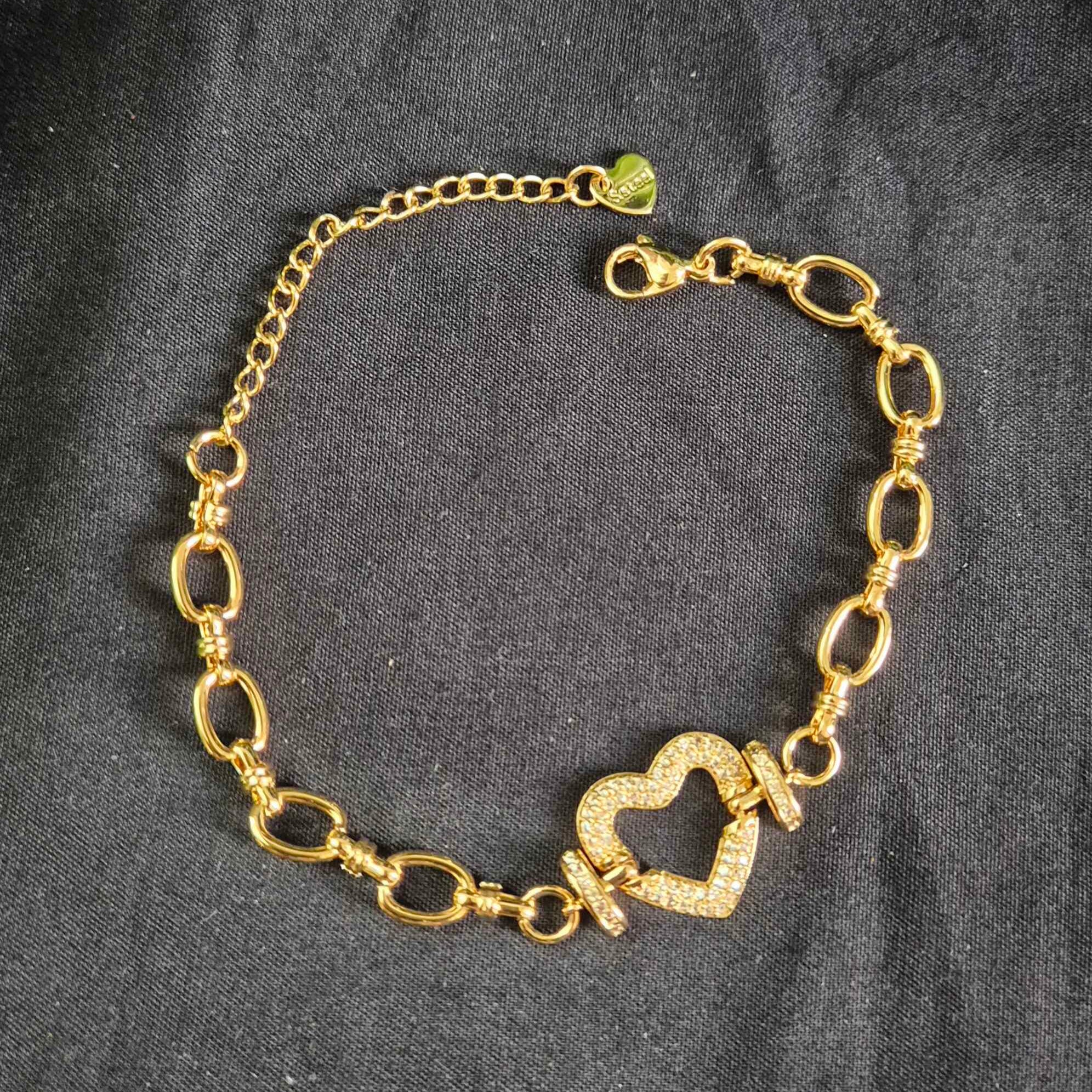 Anti tarnish Crystal Heart Link Bracelet with Statement Toggle Clasp