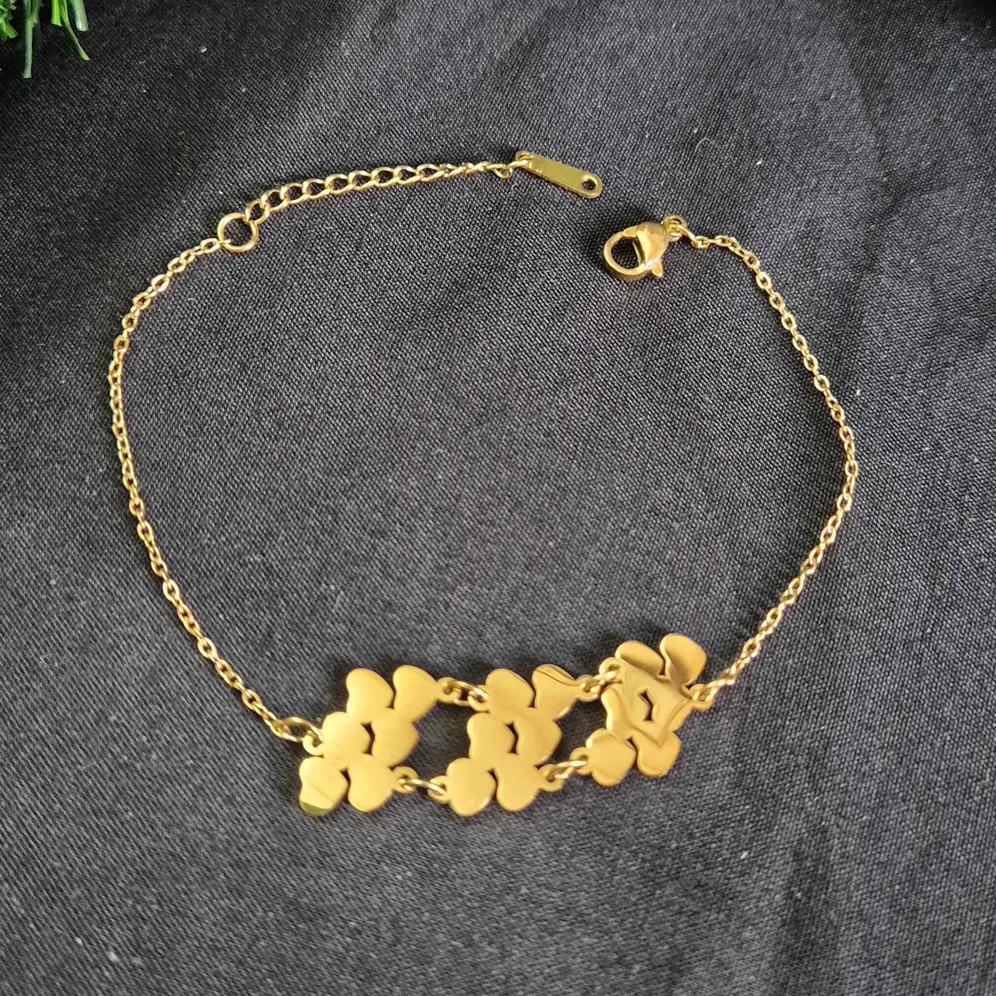 Anti tarnish triple heart Link Bracelet with Layered Motif Chain Design