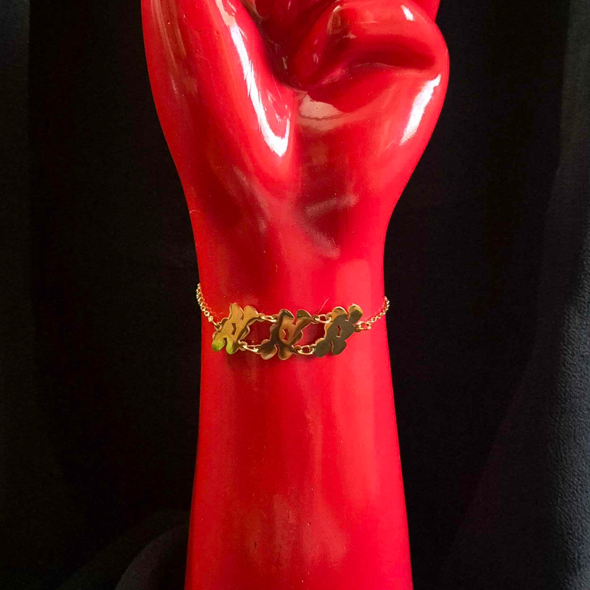 Anti tarnish triple heart Link Bracelet with Layered Motif Chain Design