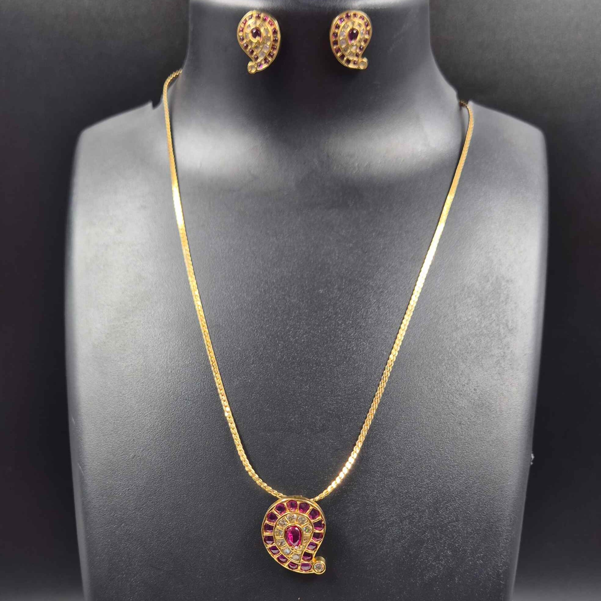 Ruby Stone mango Pendant Necklace Set for Women | Traditional Gold Plated Chain with Matching Earrings
