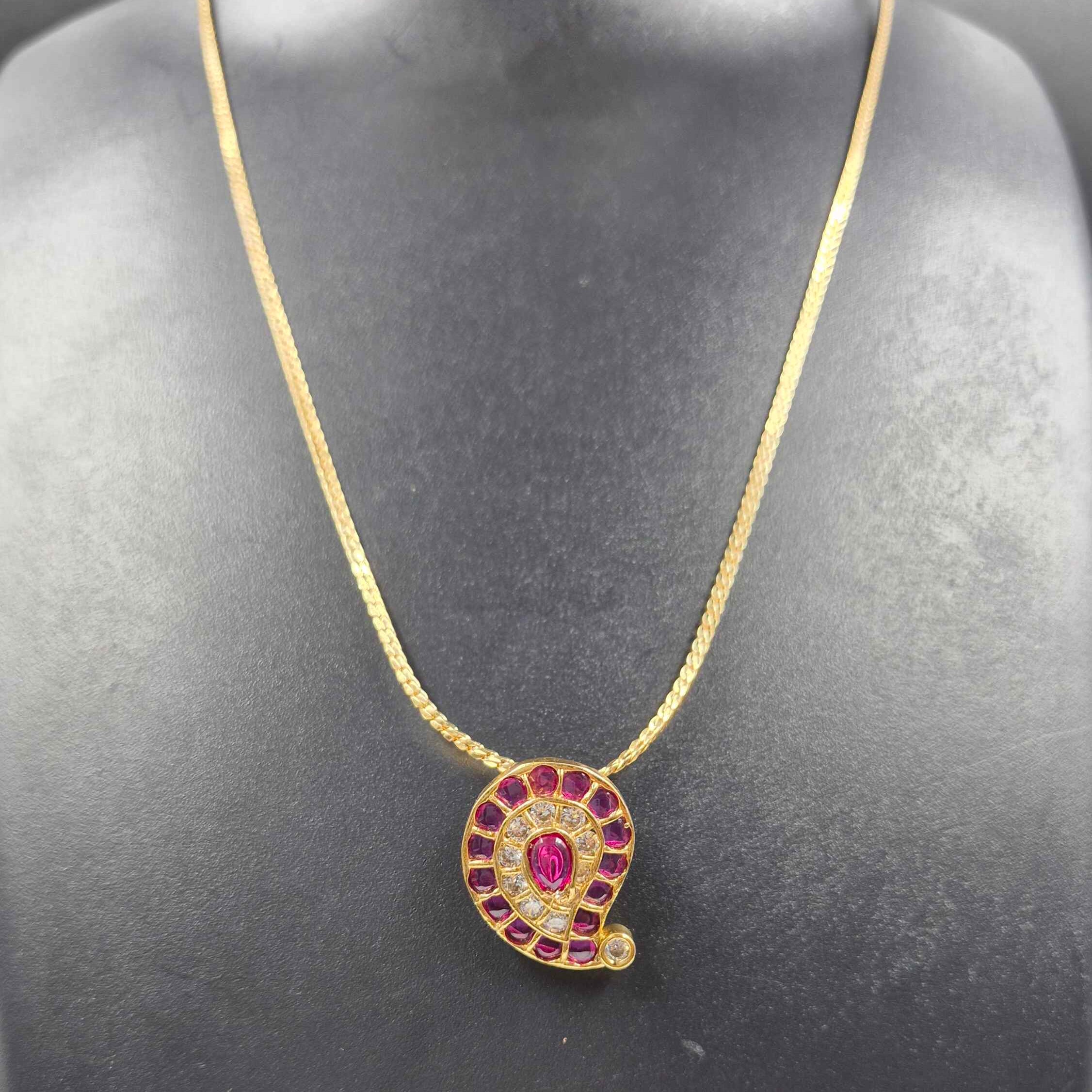 Ruby Stone mango Pendant Necklace Set for Women | Traditional Gold Plated Chain with Matching Earrings
