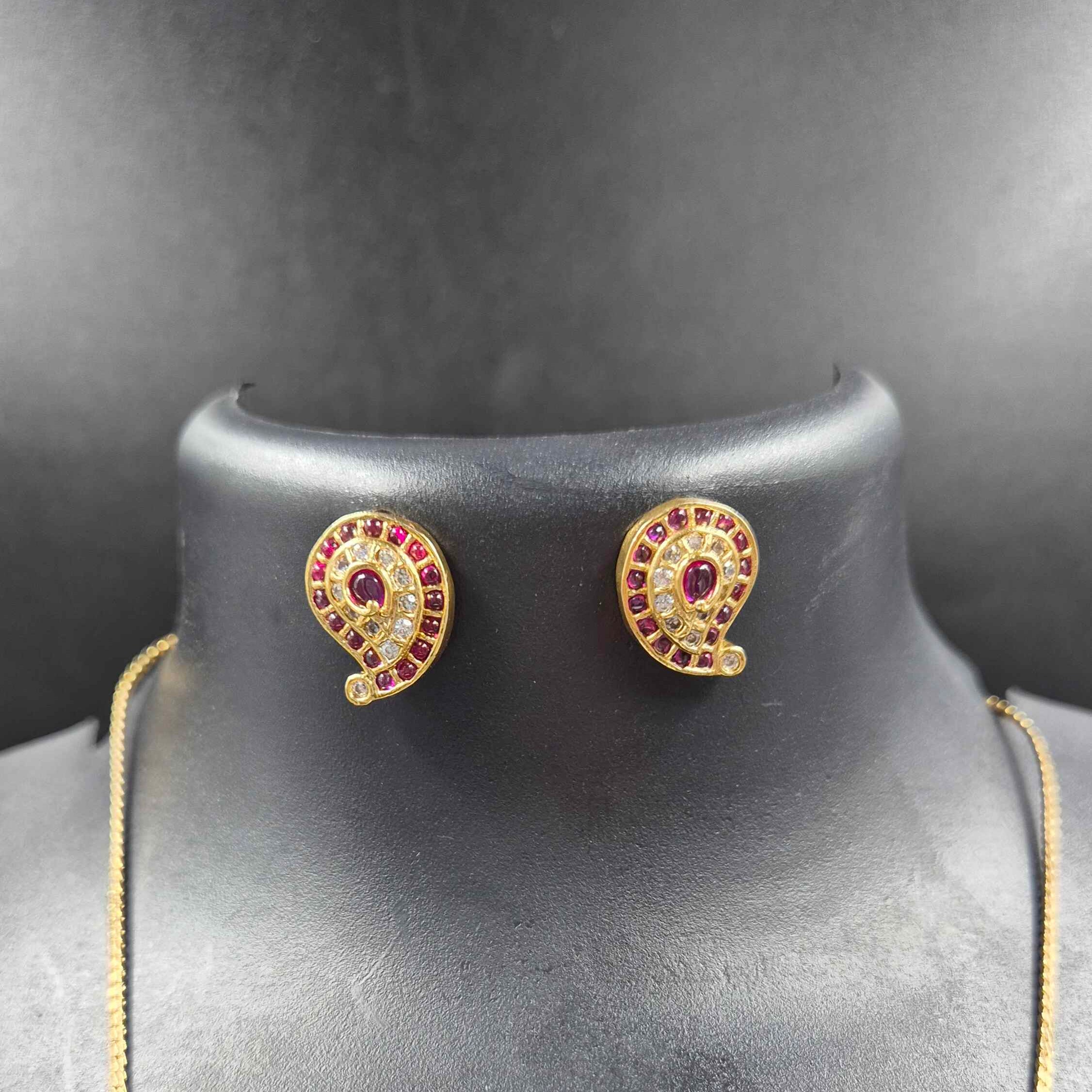 Ruby Stone mango Pendant Necklace Set for Women | Traditional Gold Plated Chain with Matching Earrings