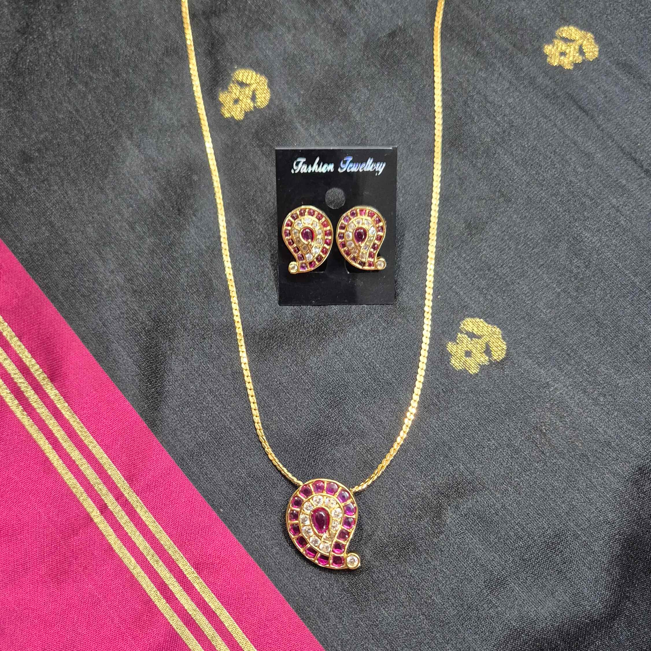 Ruby Stone mango Pendant Necklace Set for Women | Traditional Gold Plated Chain with Matching Earrings