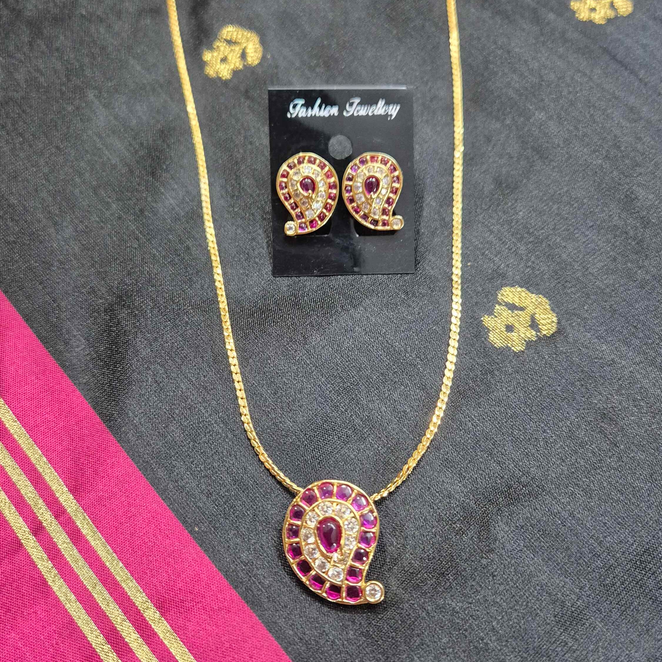 Ruby Stone mango Pendant Necklace Set for Women | Traditional Gold Plated Chain with Matching Earrings