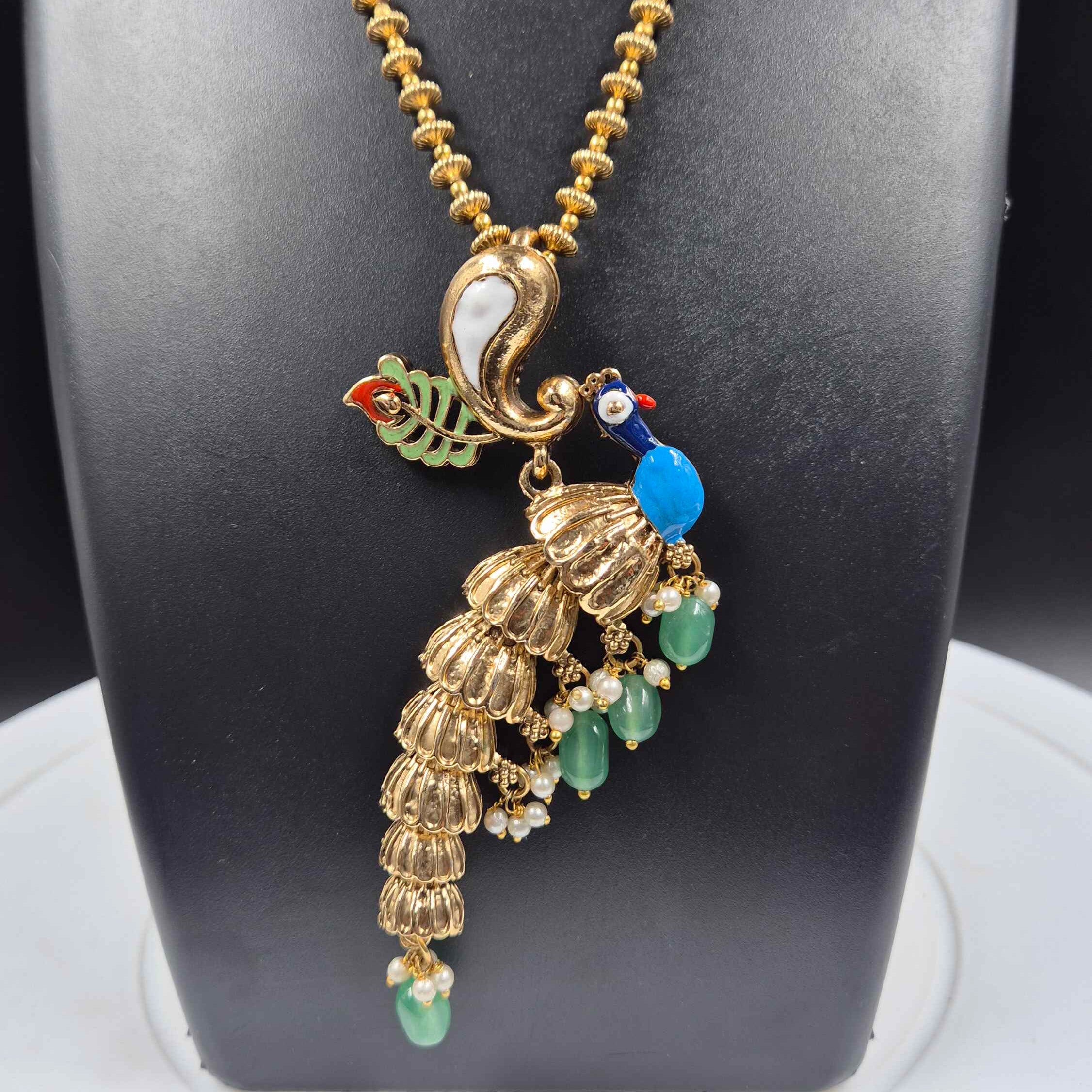 Peacock Design Pendant Necklace Set for Women | Antique Gold Plated Statement Jewelry with Jhumka Earrings