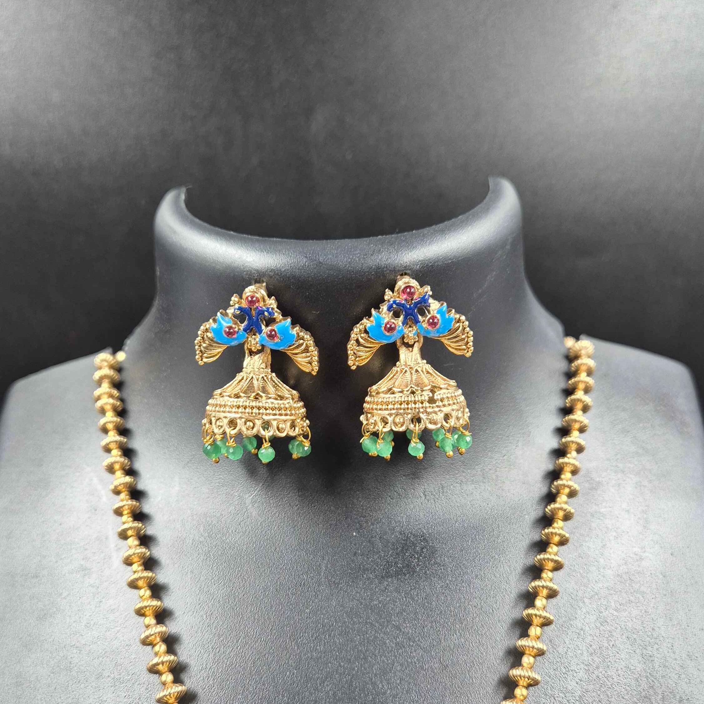 Peacock Design Pendant Necklace Set for Women | Antique Gold Plated Statement Jewelry with Jhumka Earrings