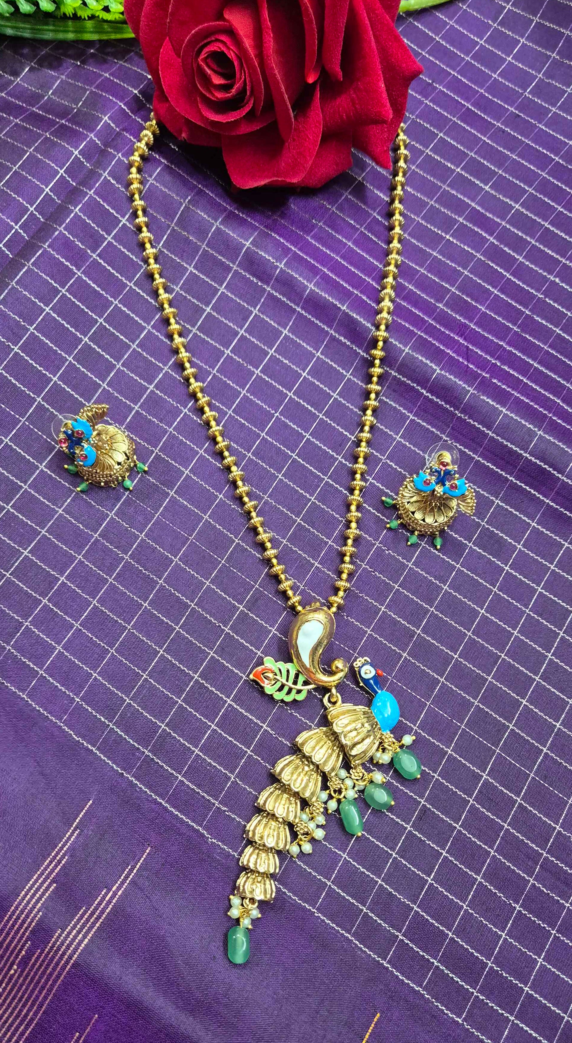 Peacock Design Pendant Necklace Set for Women | Antique Gold Plated Statement Jewelry with Jhumka Earrings