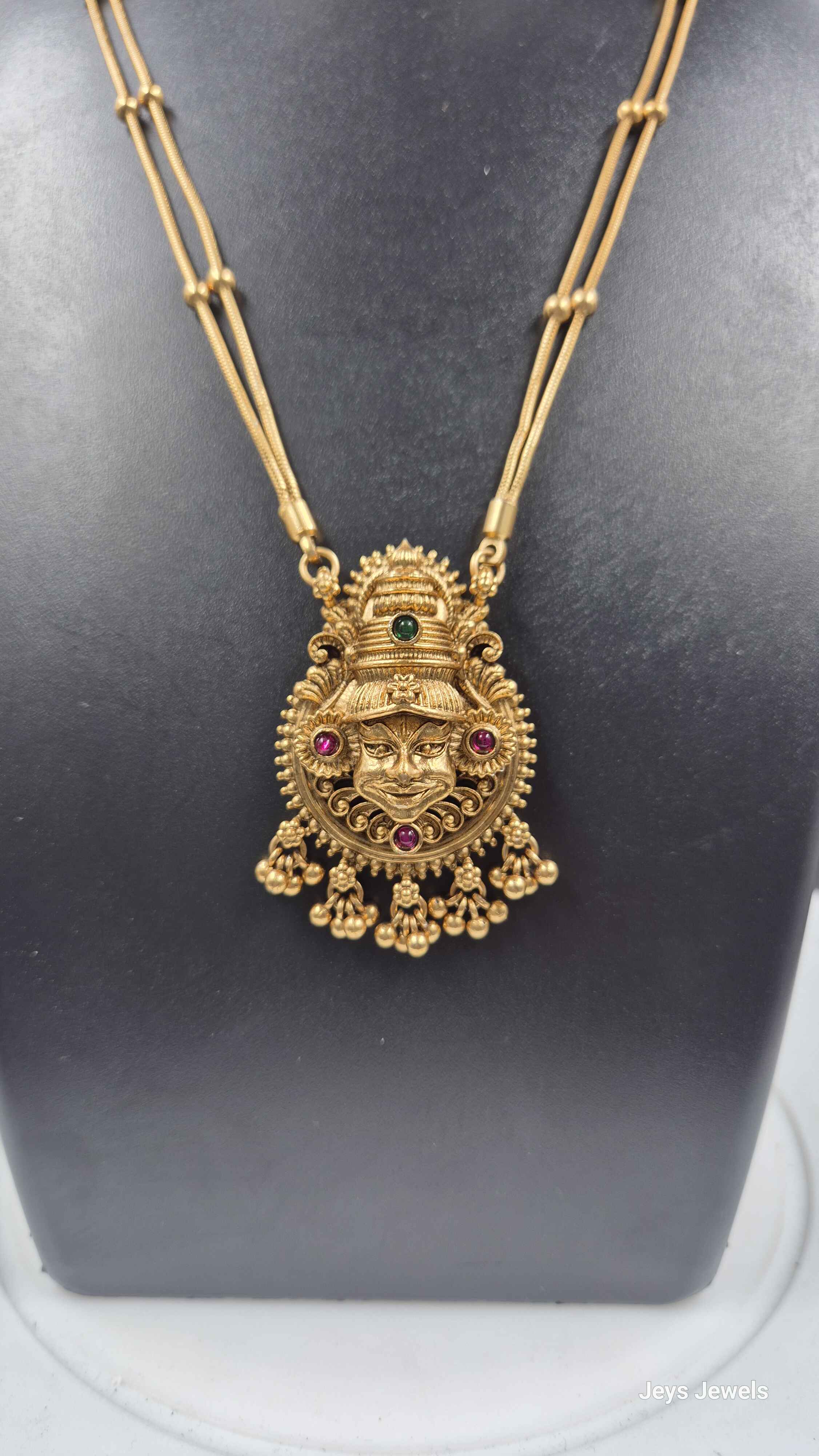 Traditional kathakali Face Pendant Necklace Set for Women | Antique Gold Plated Long Chain with Matching Earrings