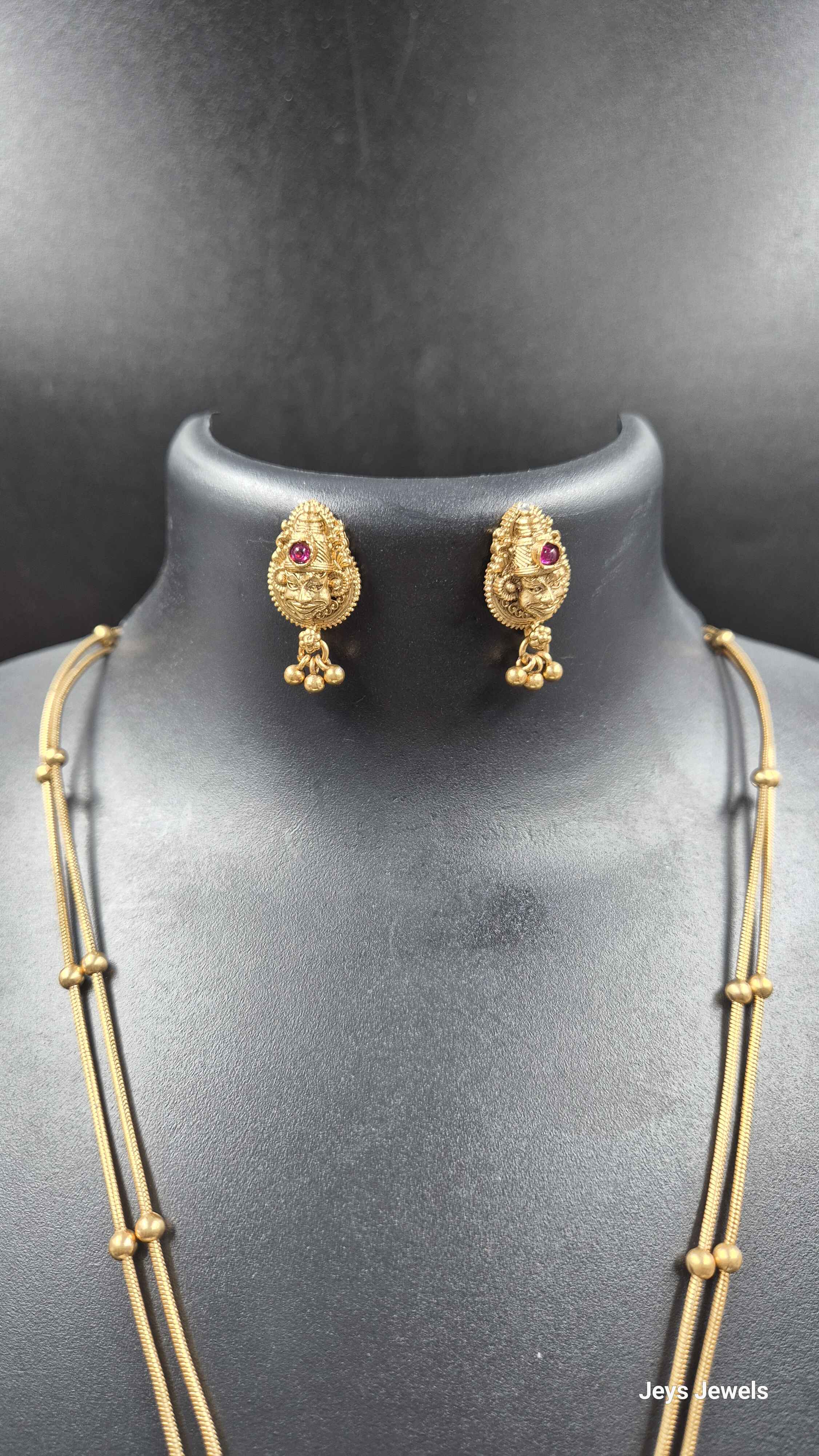 Traditional kathakali Face Pendant Necklace Set for Women | Antique Gold Plated Long Chain with Matching Earrings