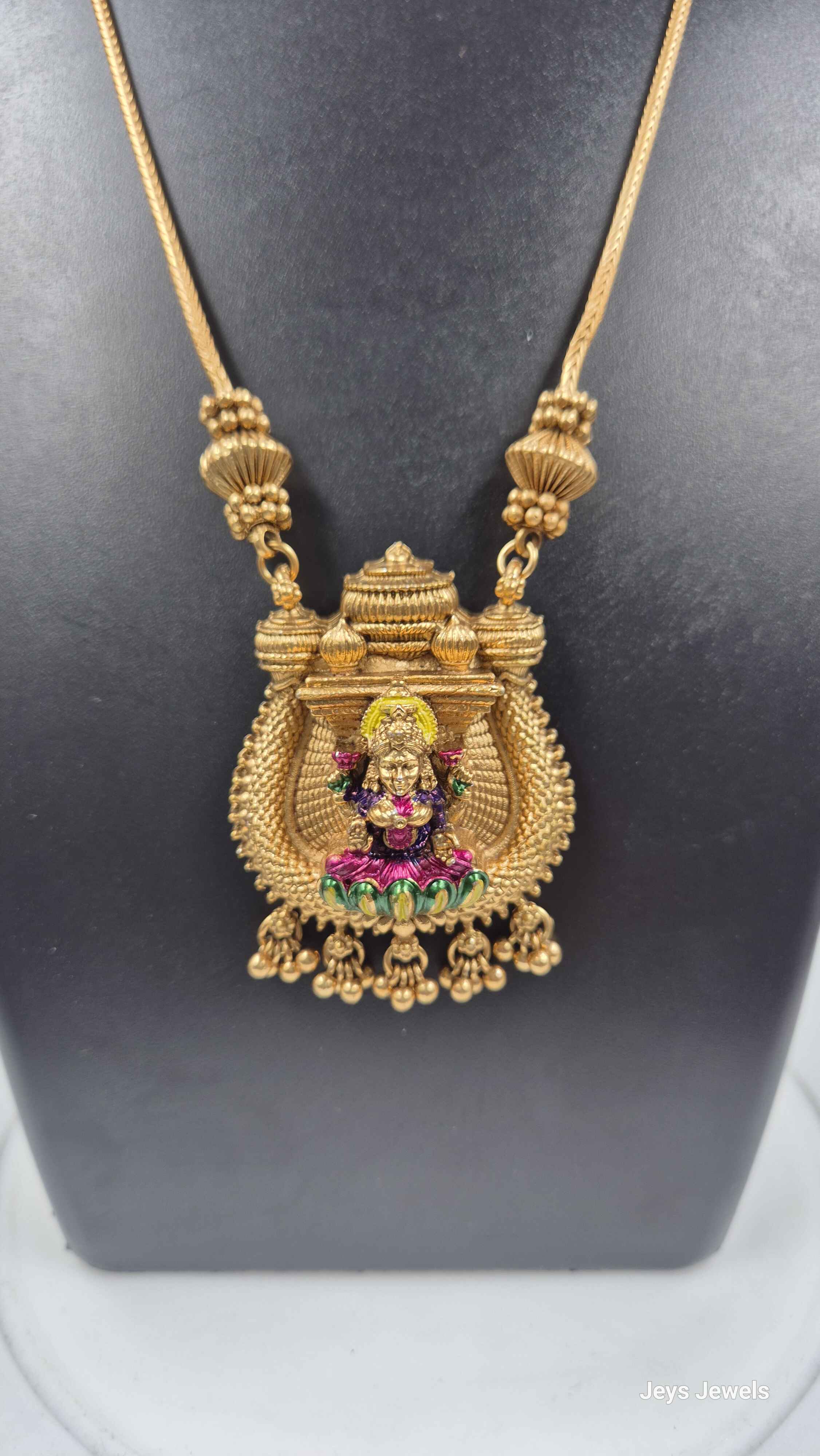 Lakshmi Temple Pendant Necklace Set for Women | Antique Gold Plated Long Chain with Matching Earrings