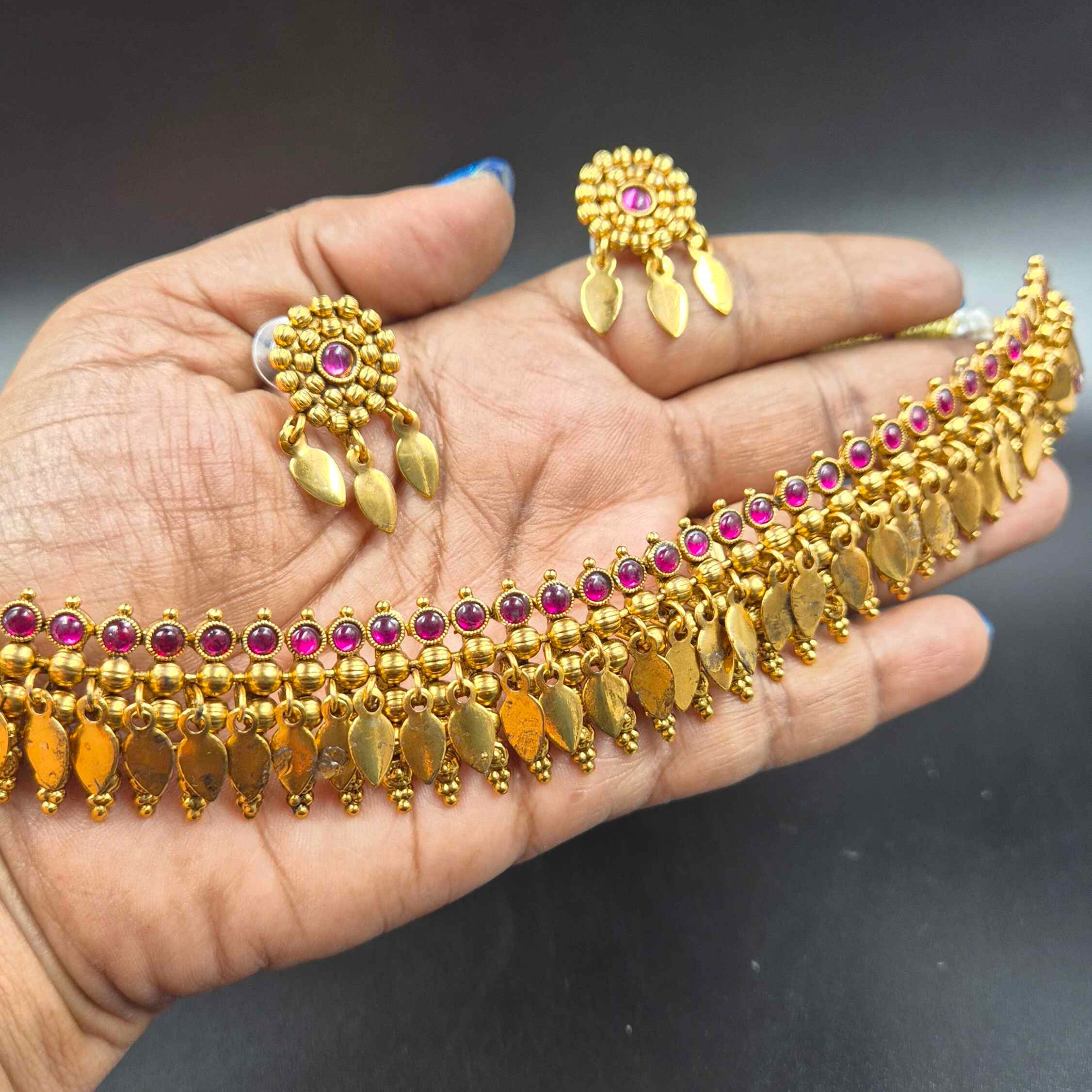 Elakkathali with Ruby Stone Choker Necklace Set for Women | Traditional  Kerala jewellery