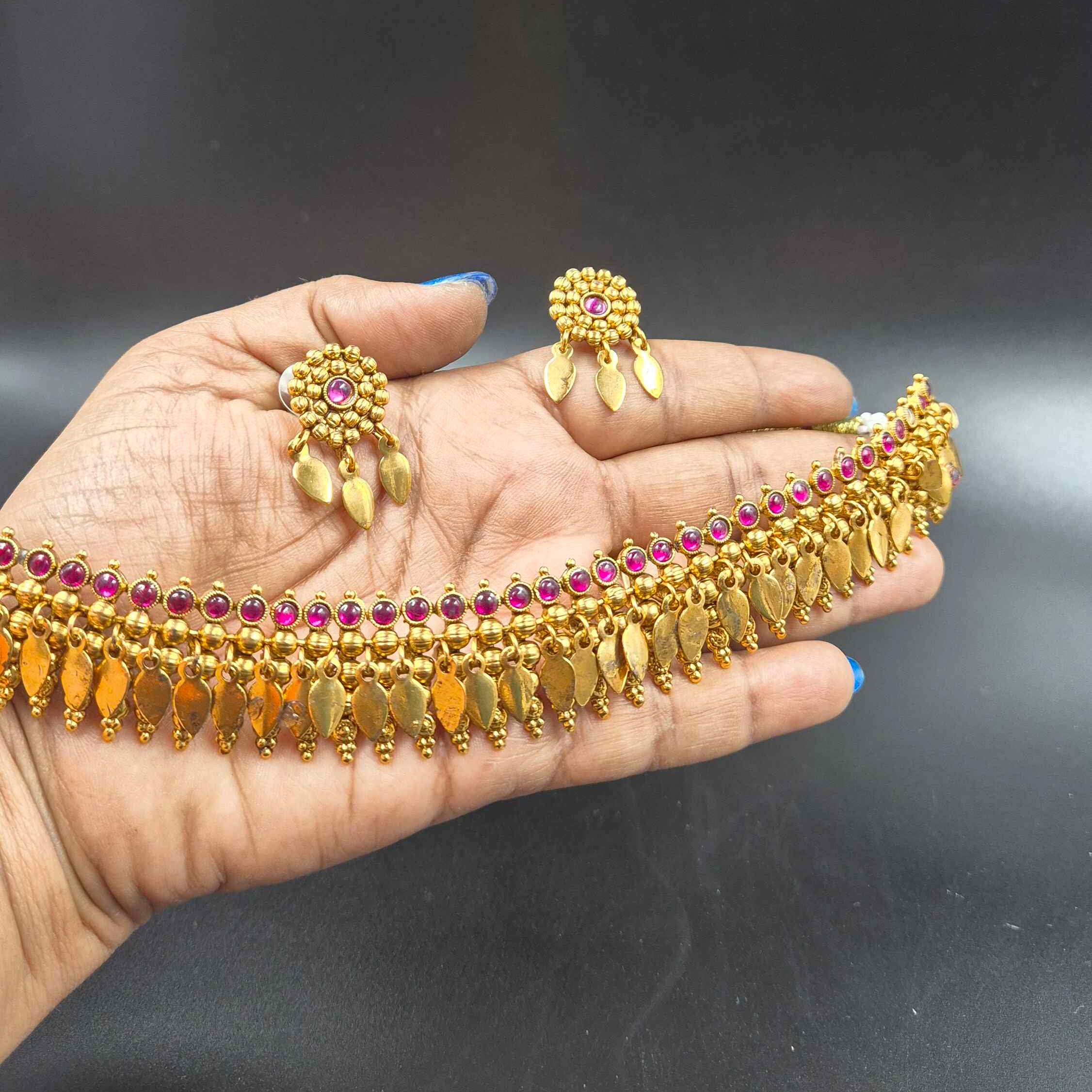 Elakkathali with Ruby Stone Choker Necklace Set for Women | Traditional  Kerala jewellery