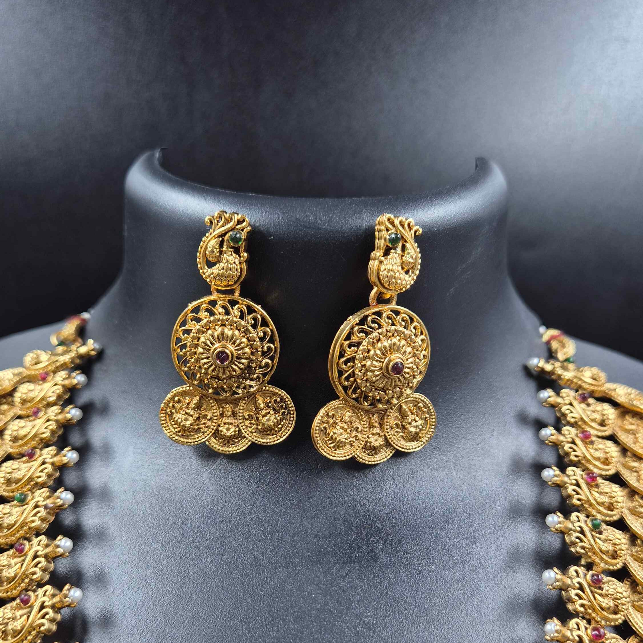 Traditional Kasu Mala Necklace Set | Kerala Coin Necklace in Antique Gold Finish