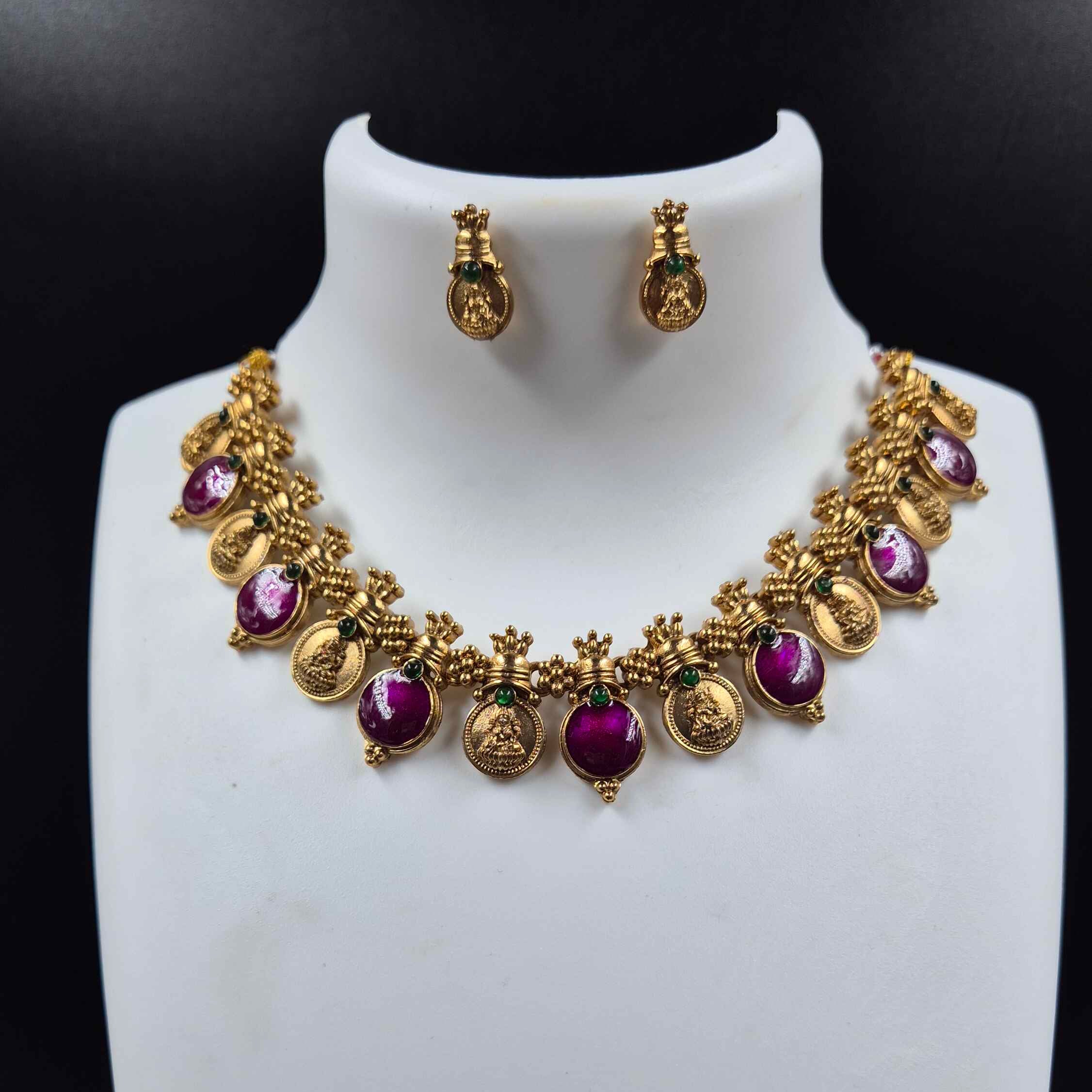 Purple and gold alternate coin necklace/Kerala traditional set
