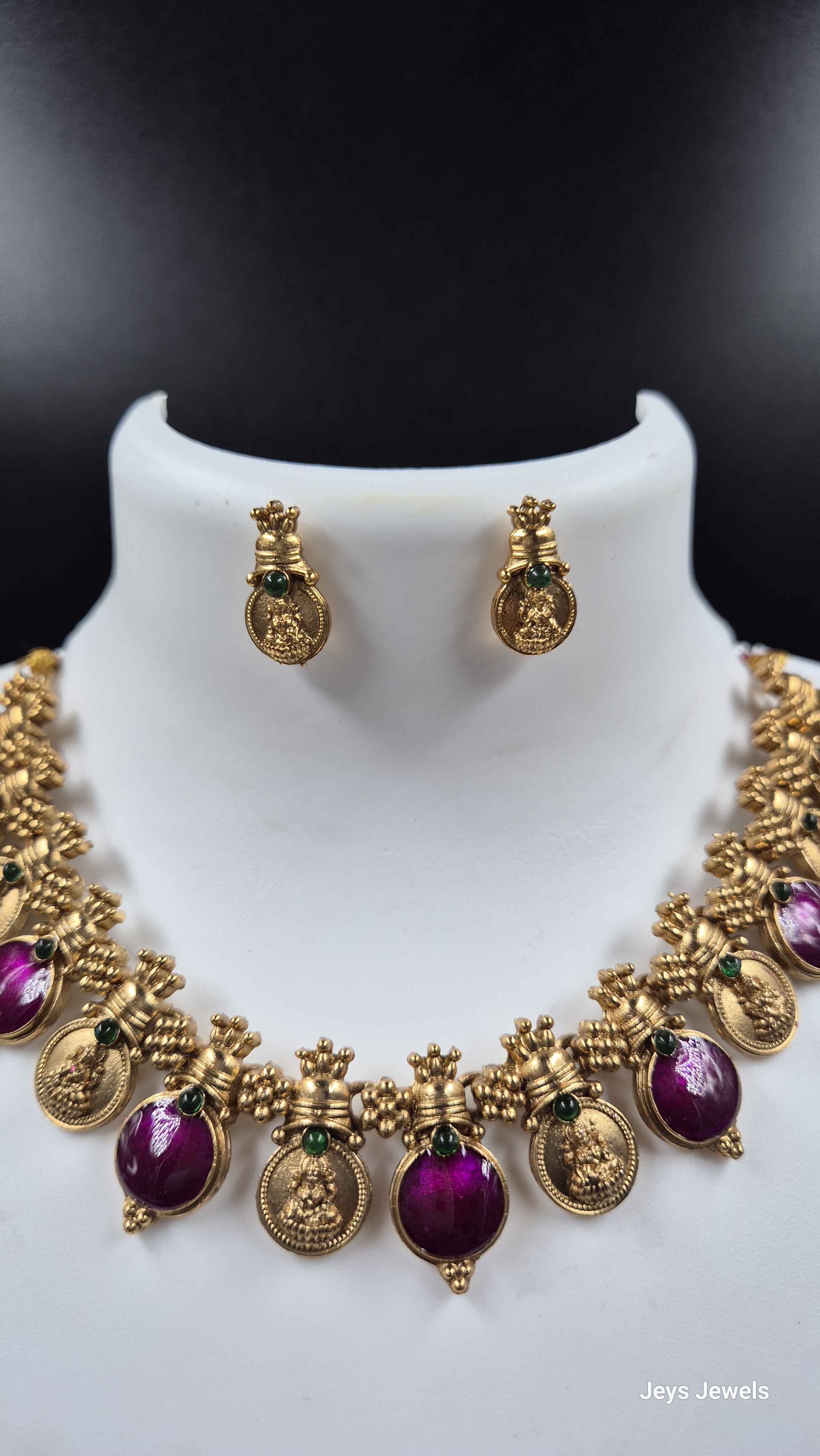 Purple and gold alternate coin necklace/Kerala traditional set