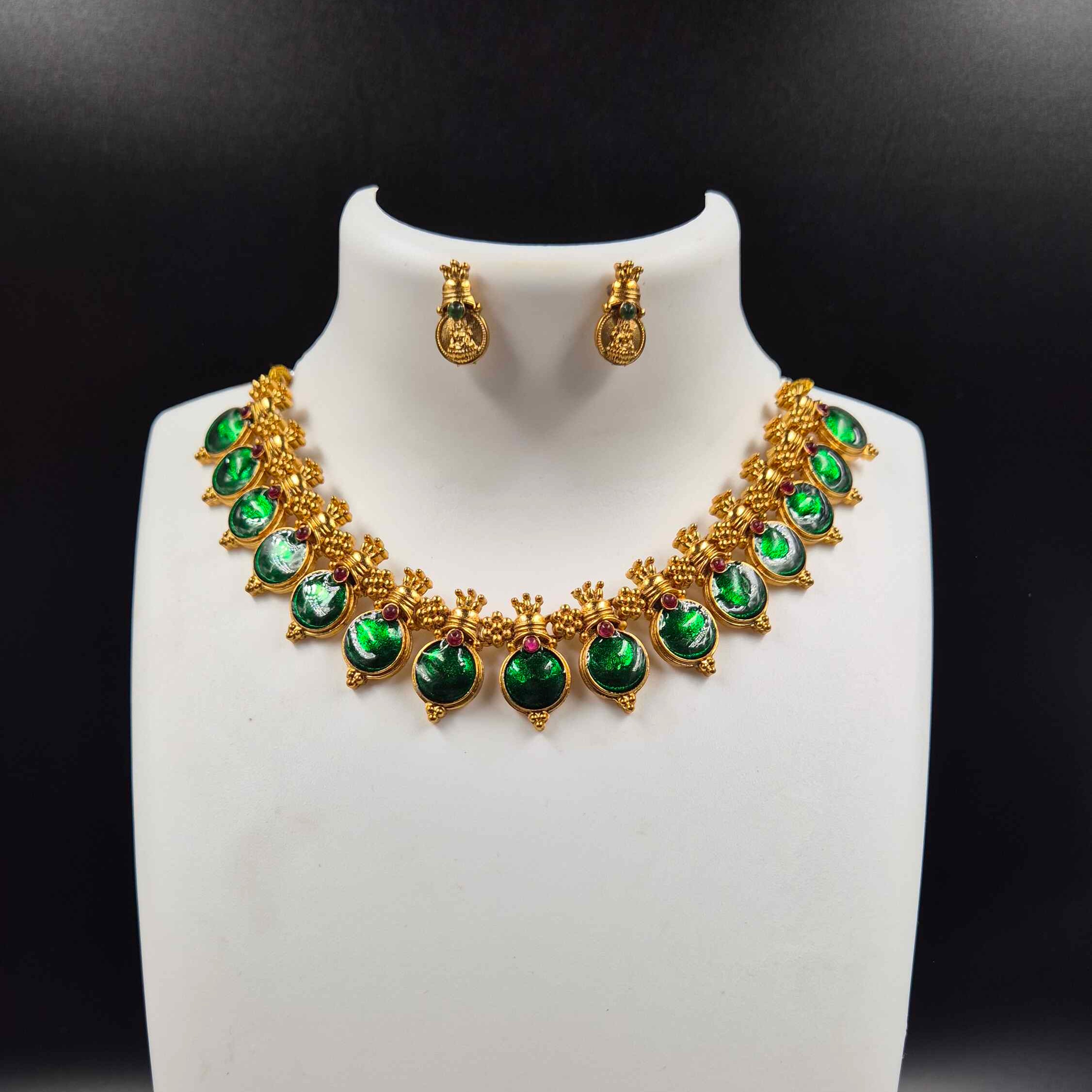 Emerald Green Kasu mala neck piece/Temple-Inspired Statement Necklace Set/Kerala traditional