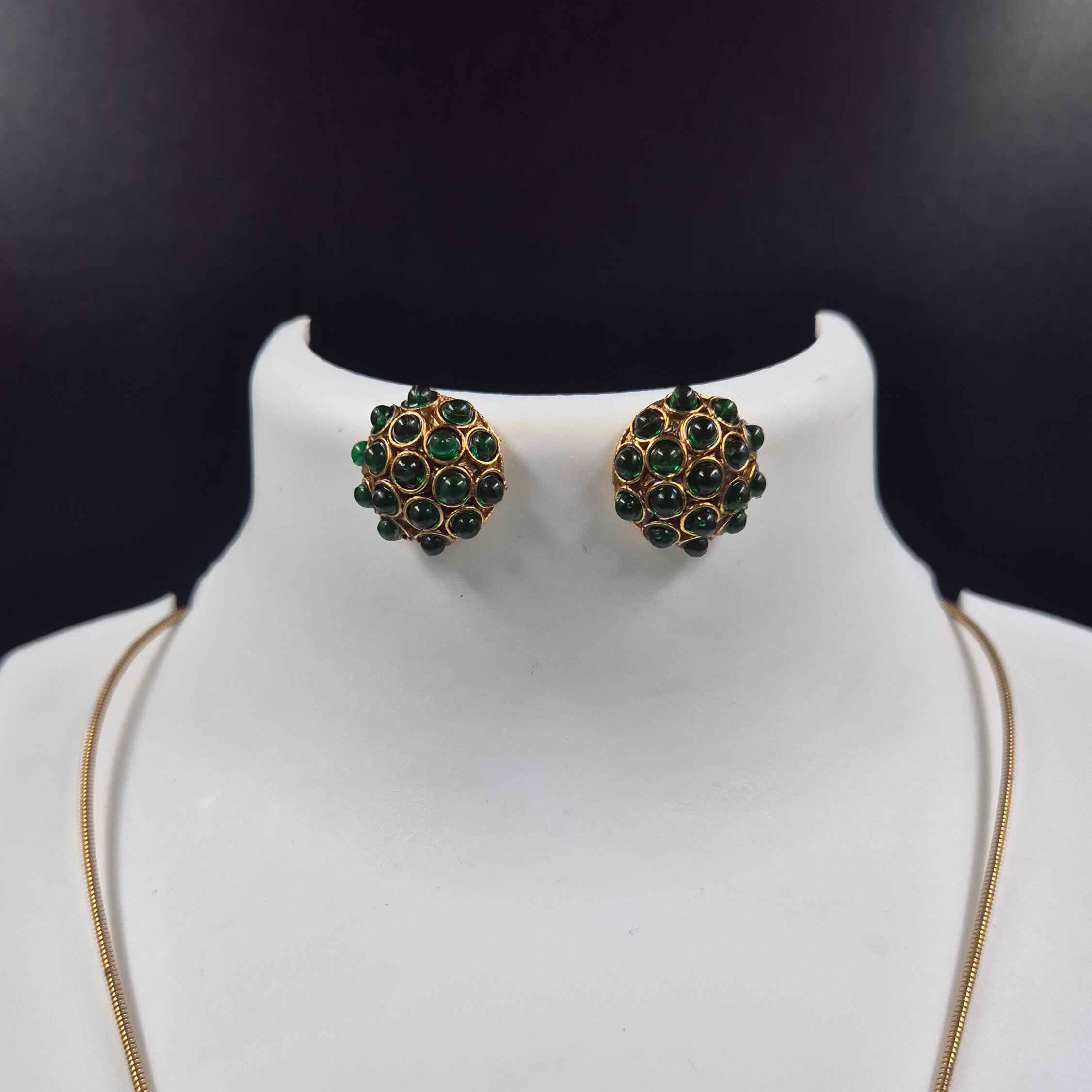 Emerald Dome Pendant Necklace Set | Minimal Antique Gold Statement Jewellery