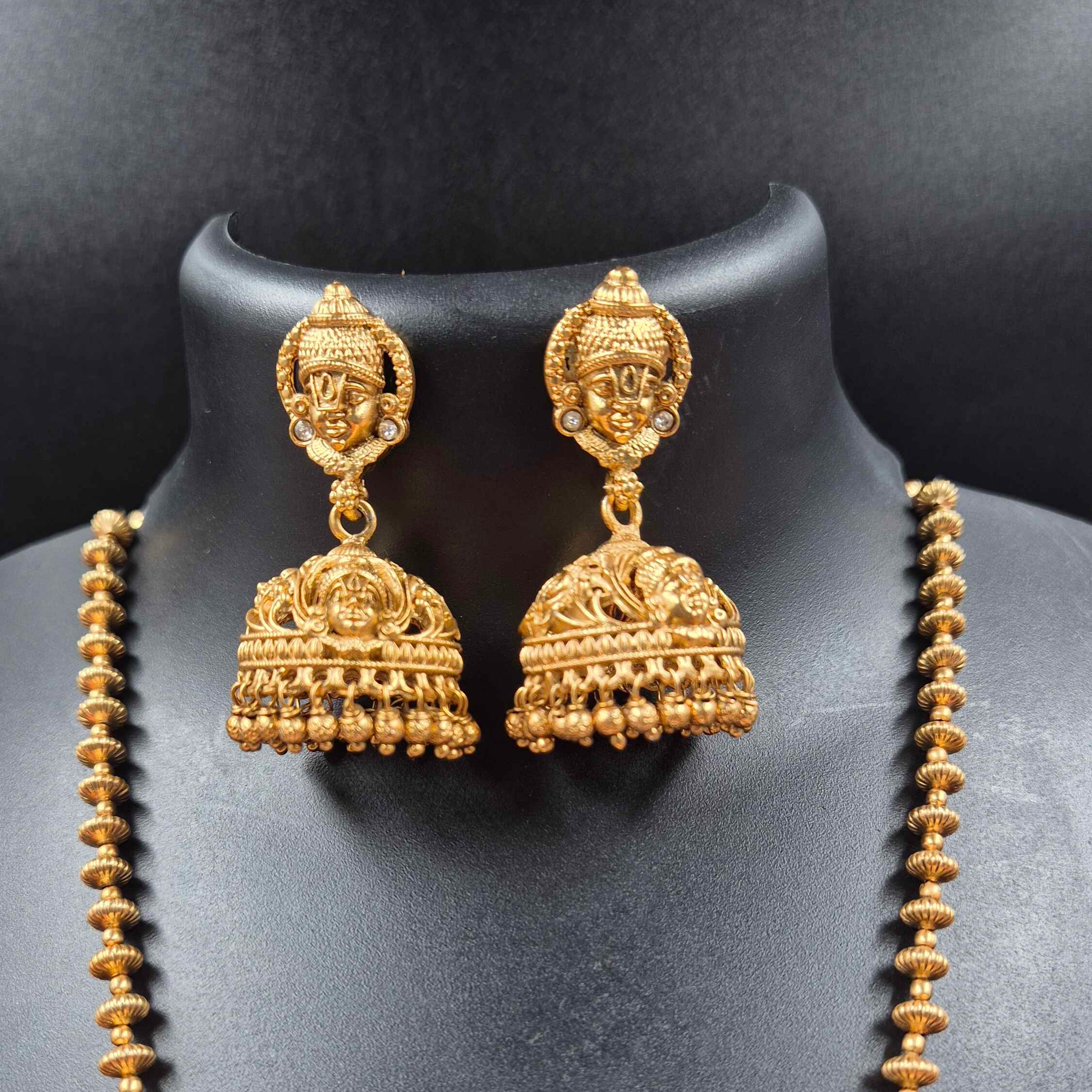 Sri Venkateswara Temple Pendant Necklace Set – Antique Gold Finish