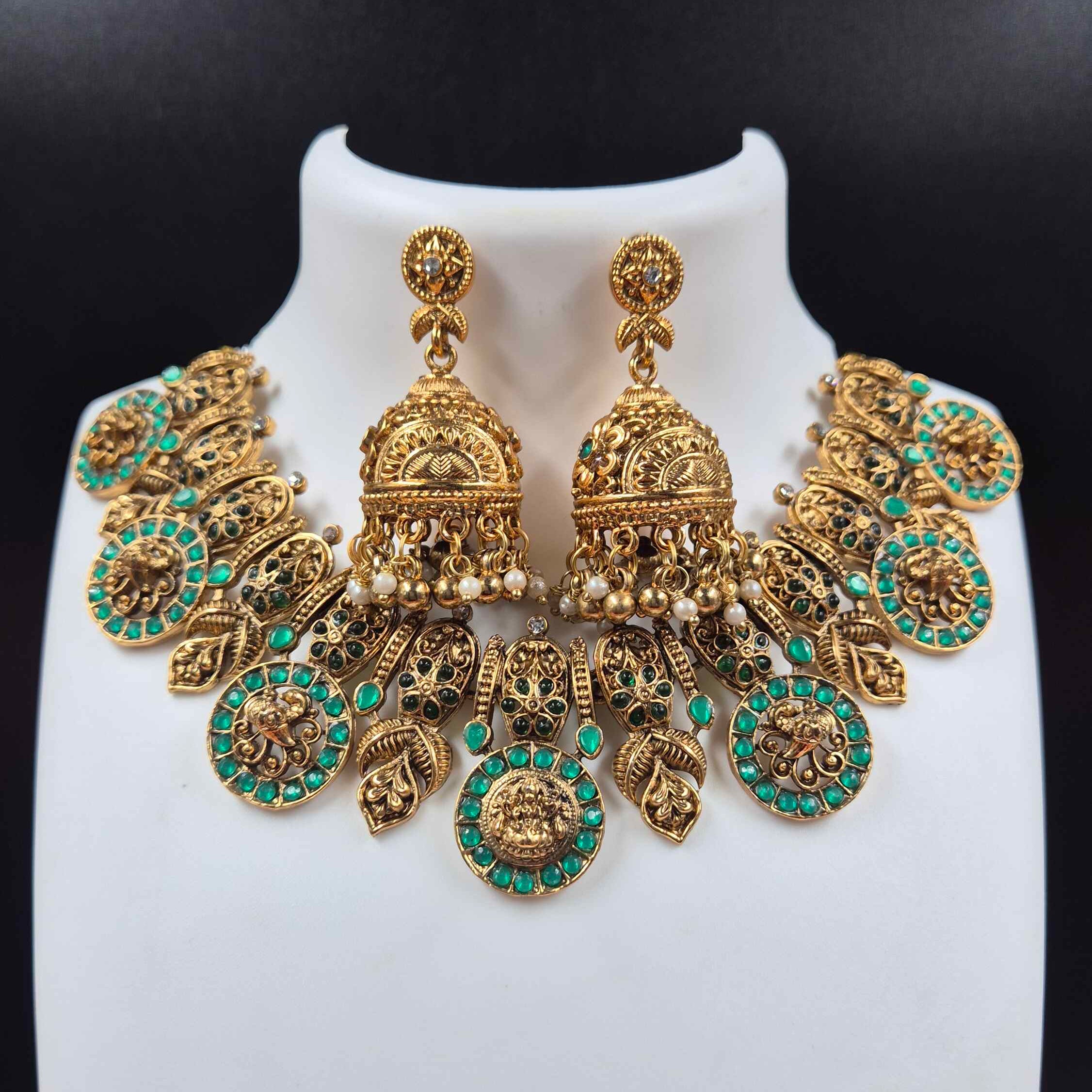 merald Heritage Temple Choker Set – Antique Gold Finish with Jhumka Earrings