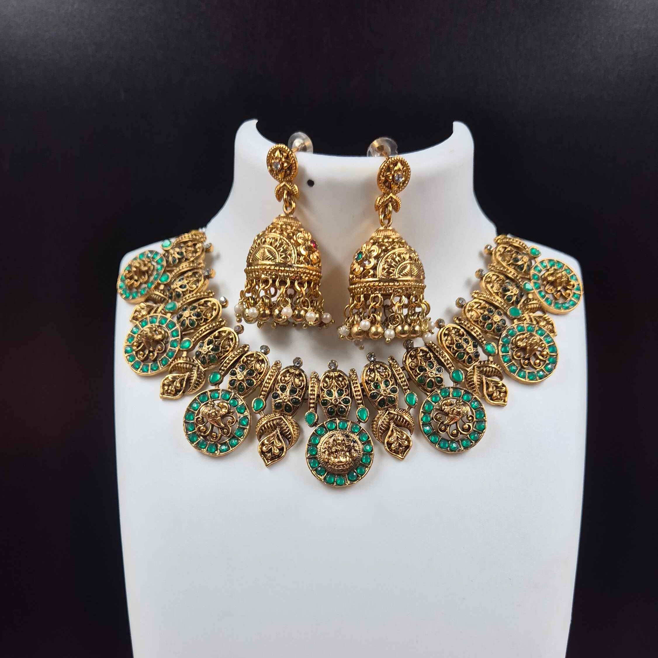 merald Heritage Temple Choker Set – Antique Gold Finish with Jhumka Earrings