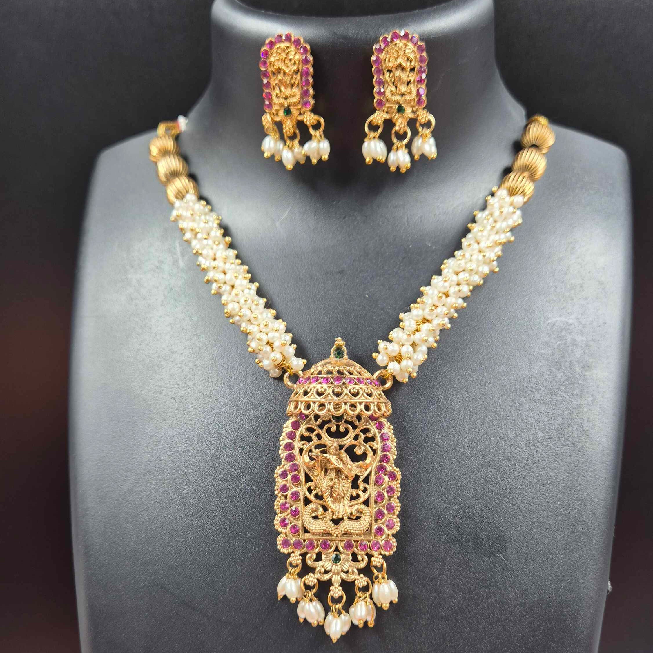 Rajamandap Krishna Pearl Temple Necklace Set