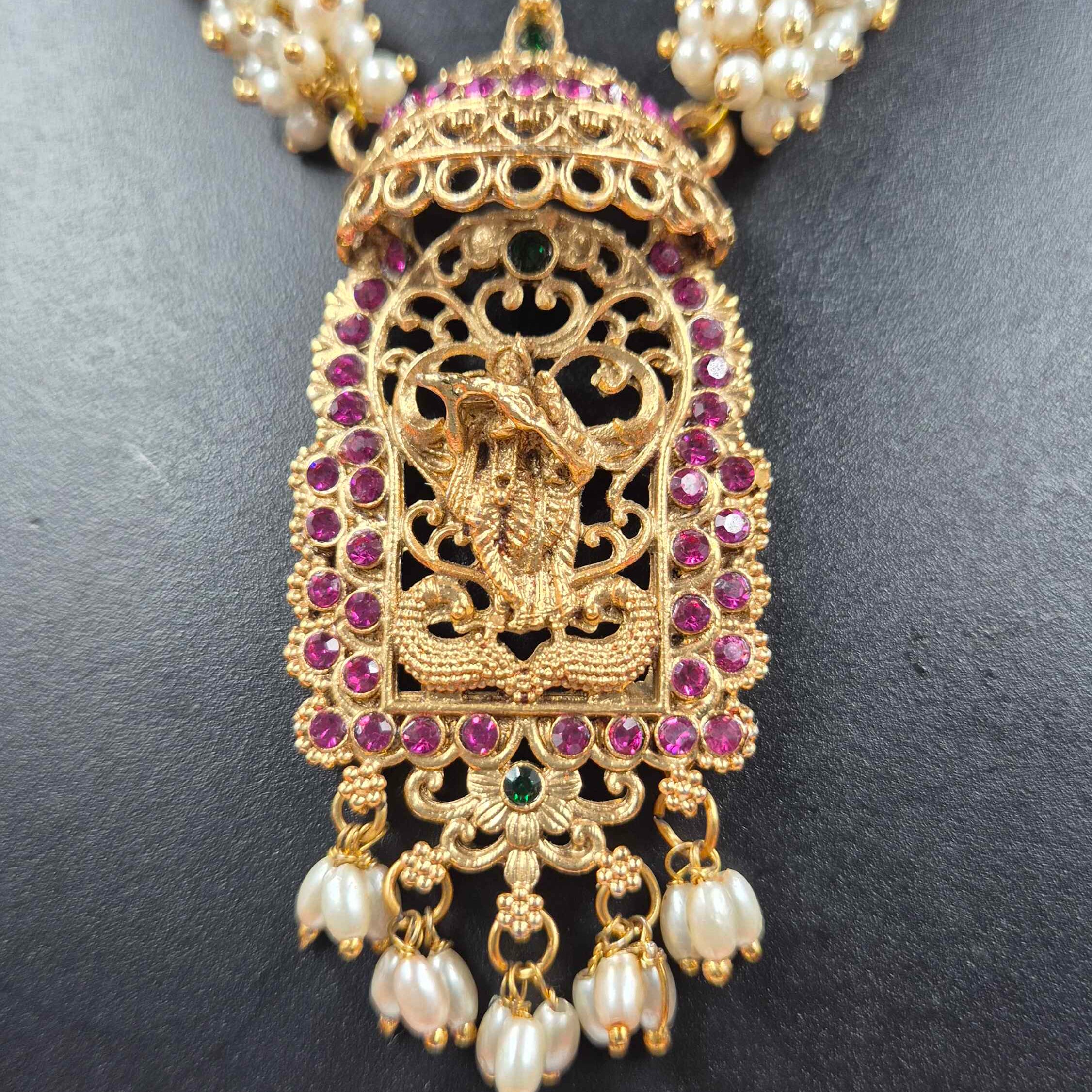 Rajamandap Krishna Pearl Temple Necklace Set
