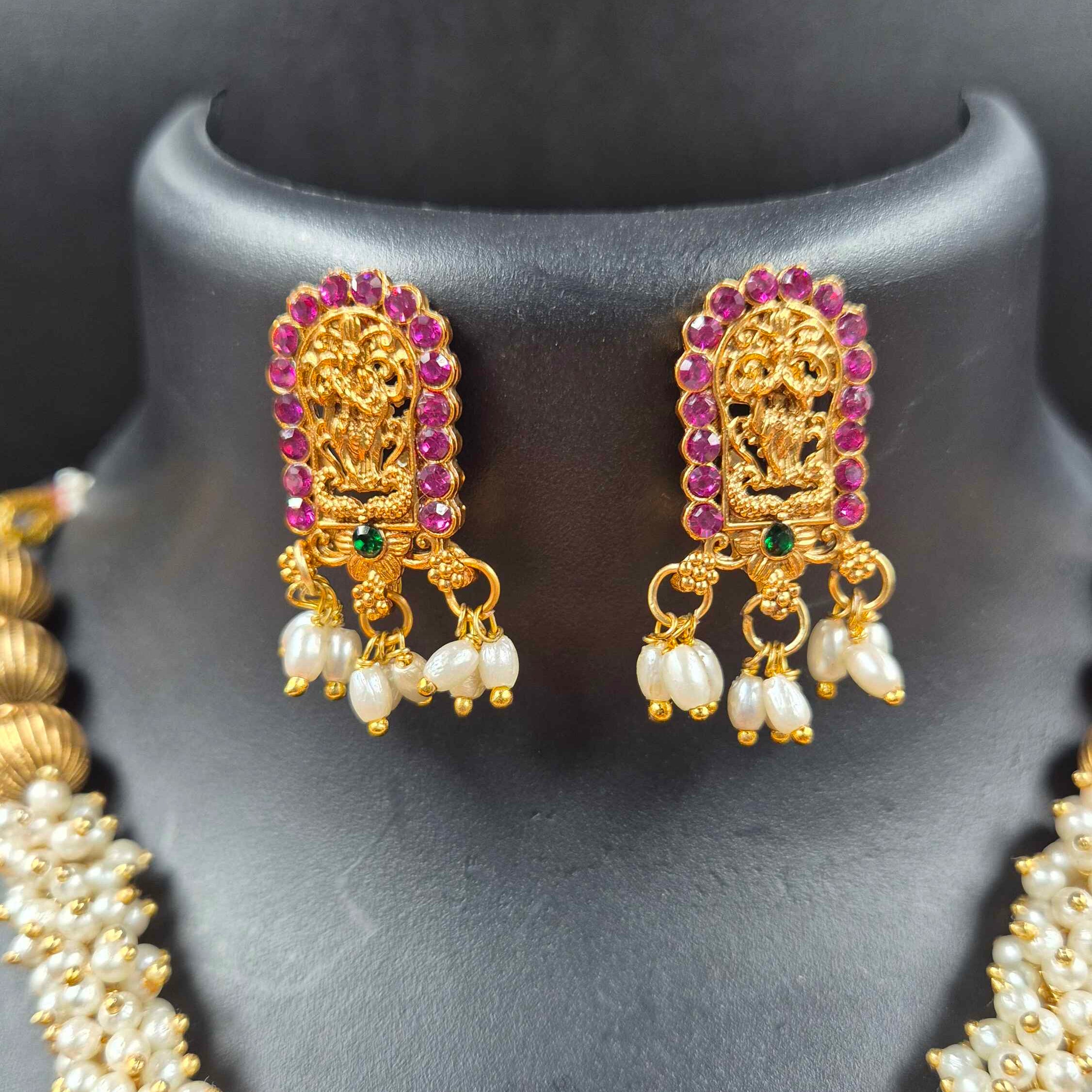 Rajamandap Krishna Pearl Temple Necklace Set