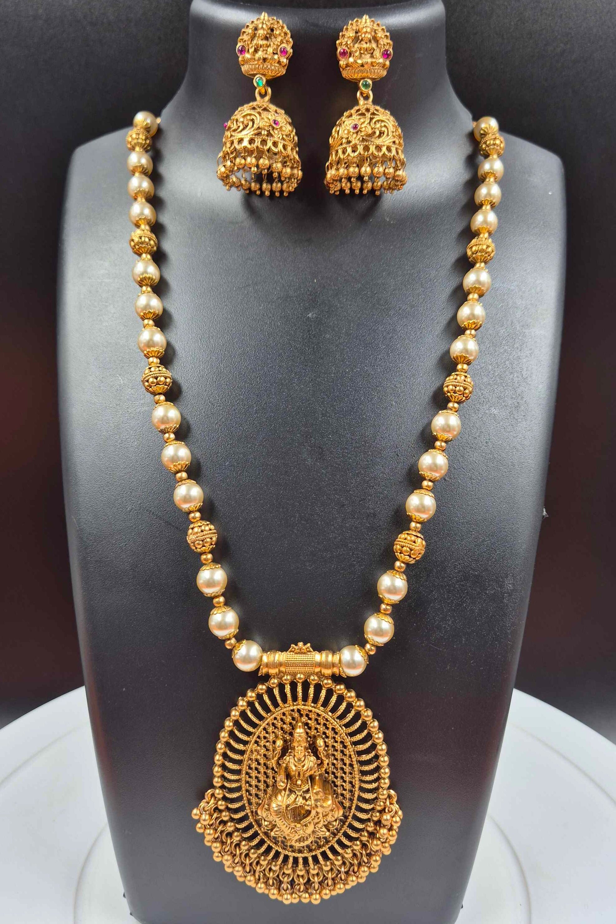 Mahalakshmi Heritage Pearl Haram Set | Traditional Bridal Temple Jewelry