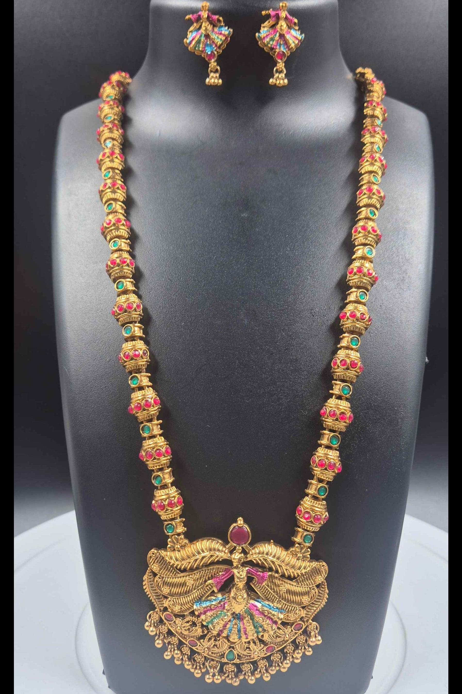 Traditional dancing girl long haram with Multicolor Stones & Matching Earrings