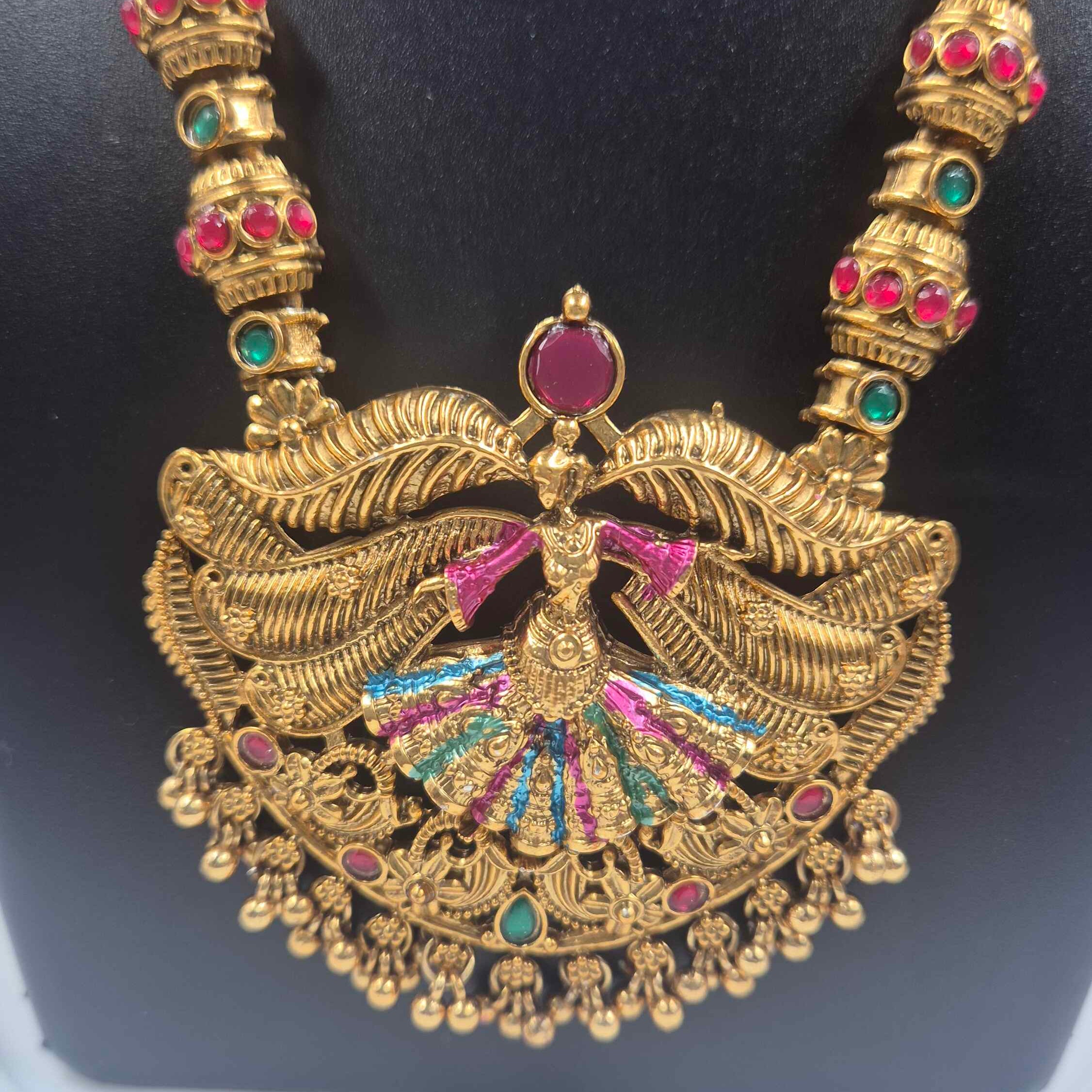 Traditional dancing girl long haram with Multicolor Stones & Matching Earrings
