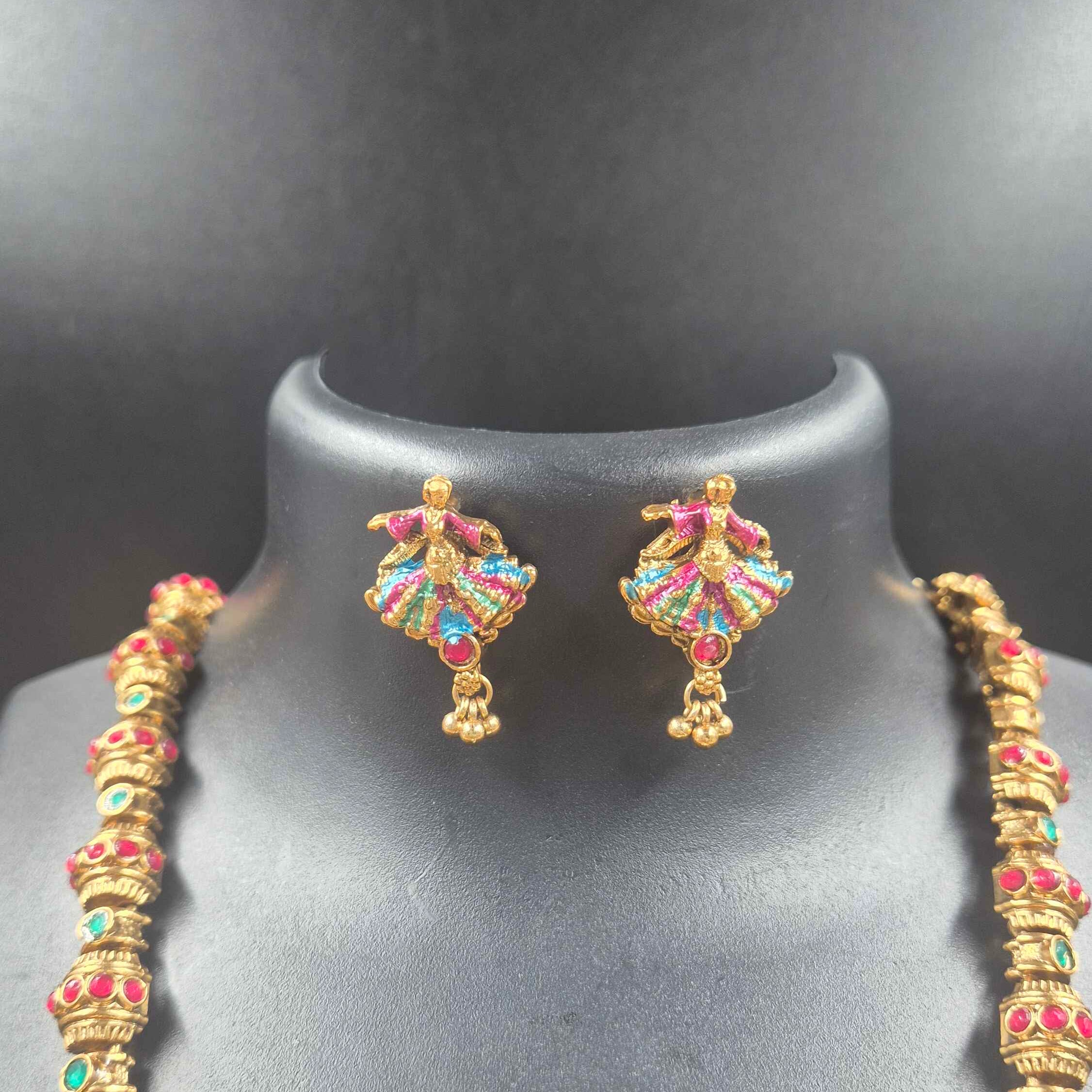 Traditional dancing girl long haram with Multicolor Stones & Matching Earrings