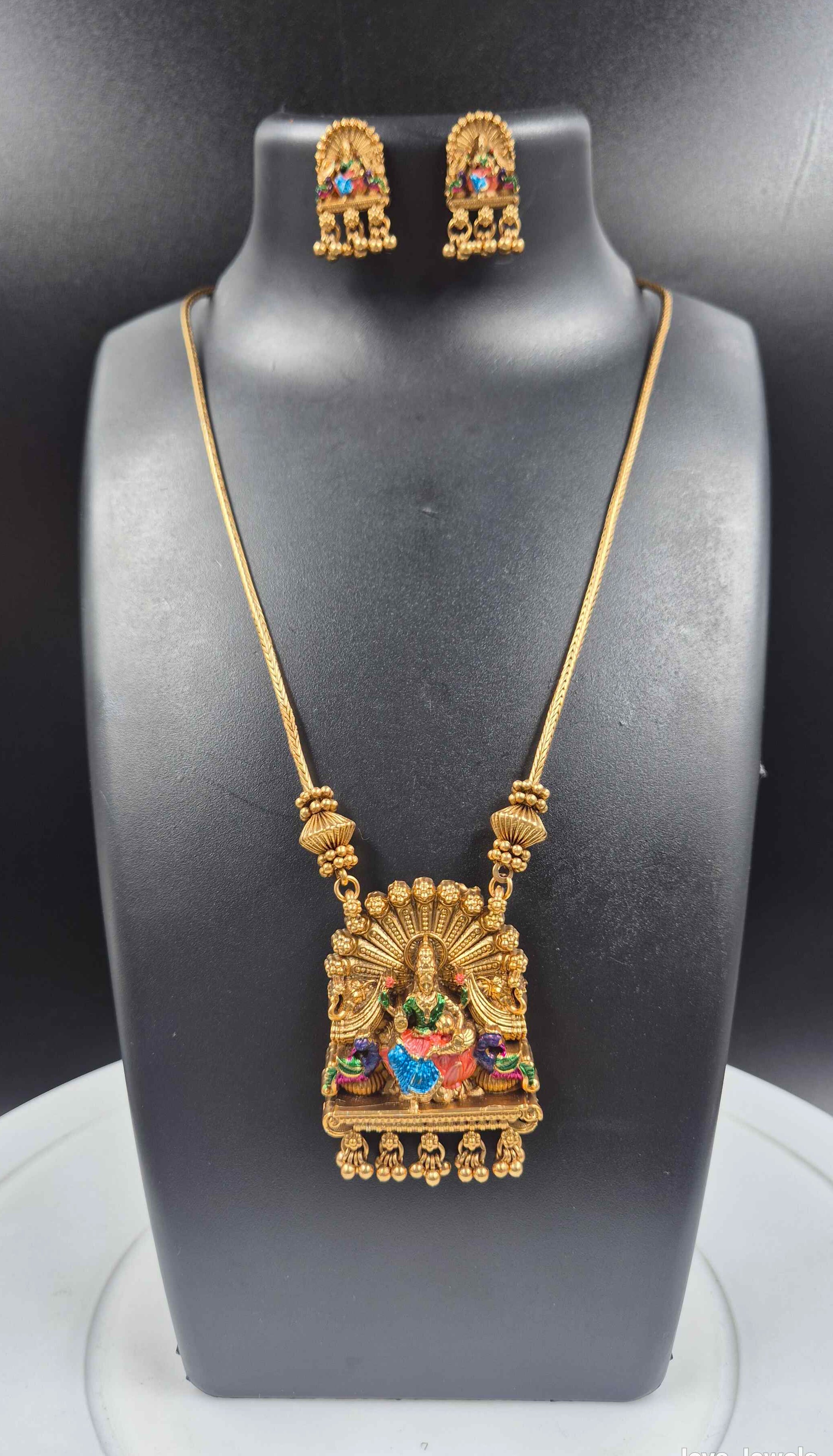 Antique Gold Finish Lakshmi Peacock Pendant Necklace Set