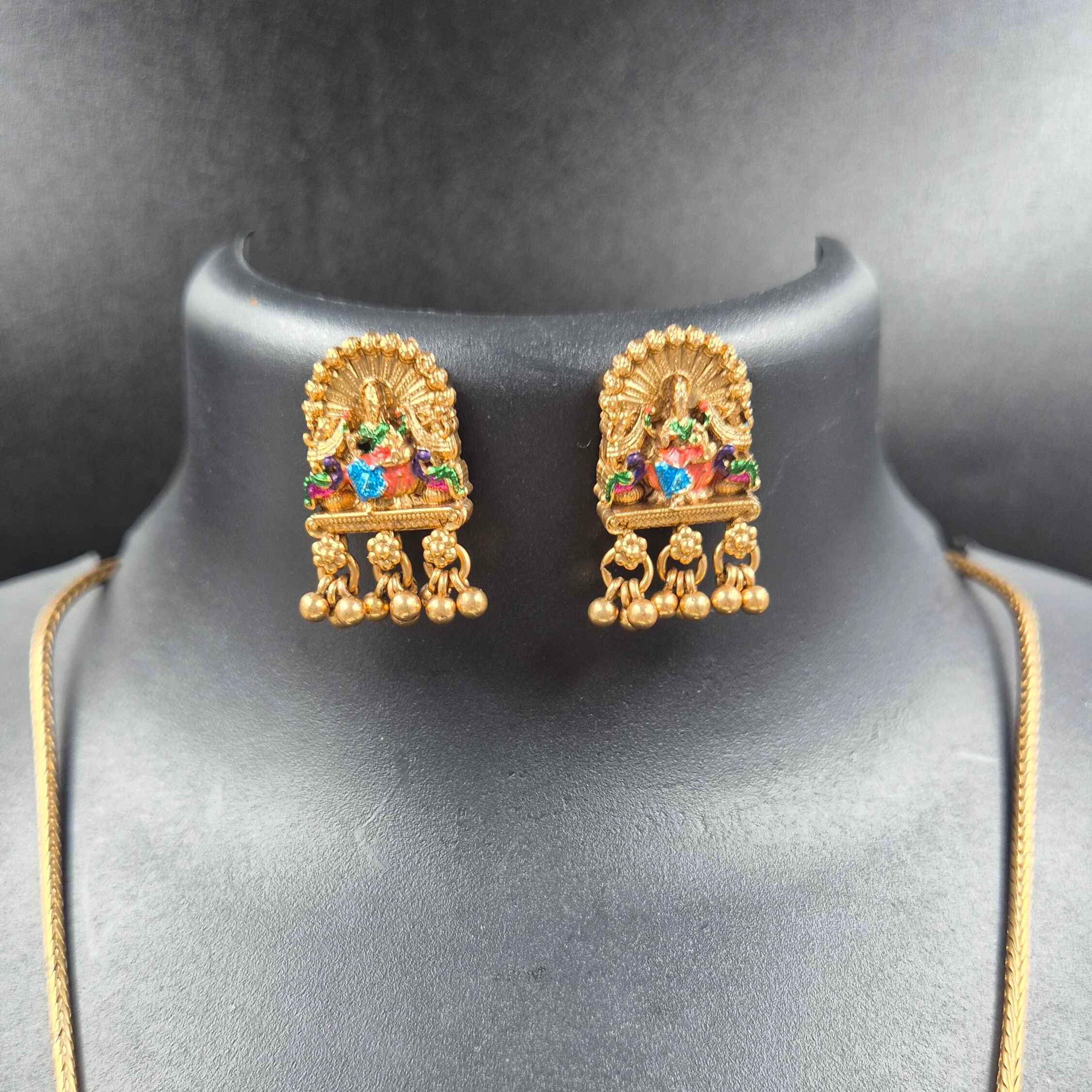 Antique Gold Finish Lakshmi Peacock Pendant Necklace Set