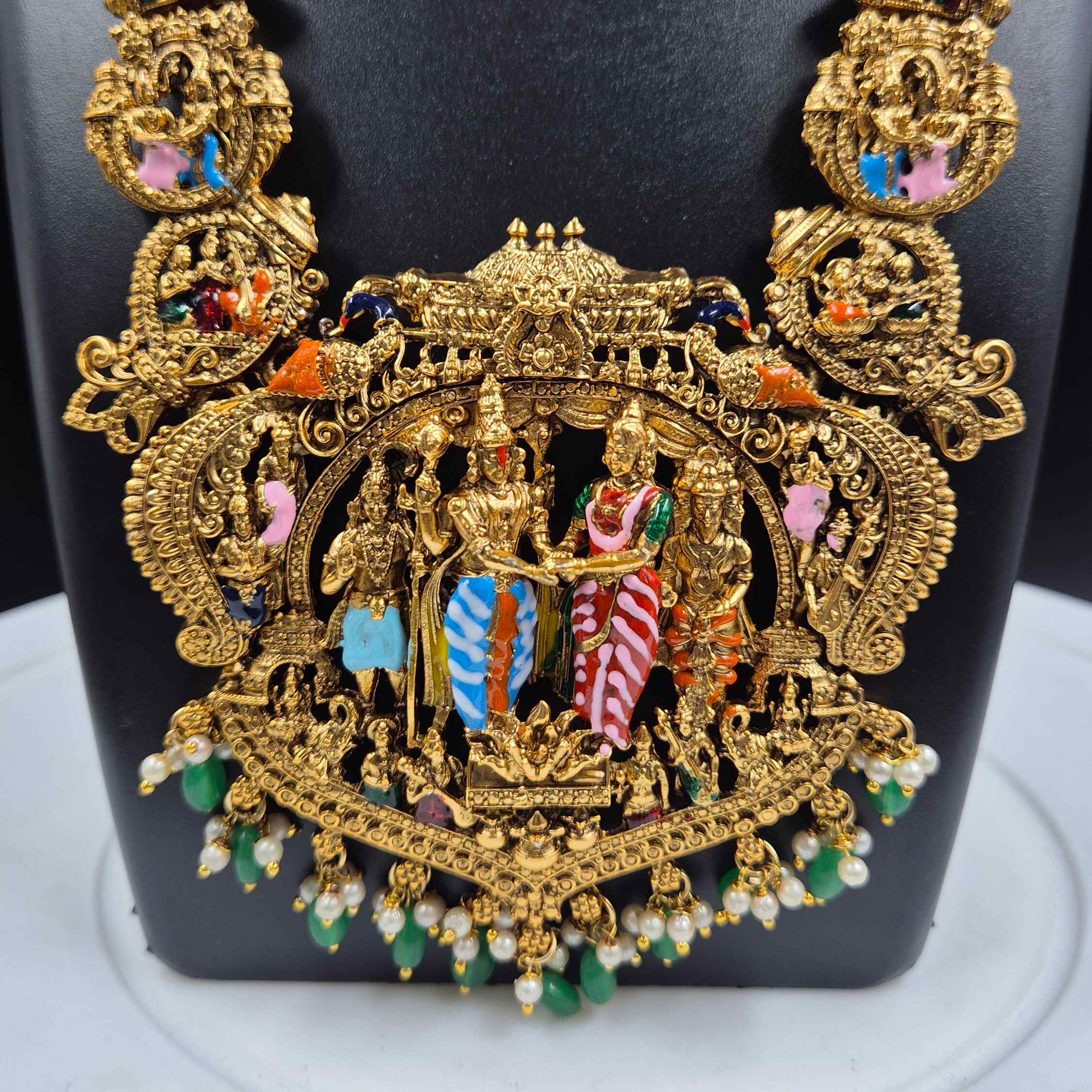 Grand Temple Srinivasa kalyanam Haram  Set with Divine Wedding Pendant & Jhumka Earrings