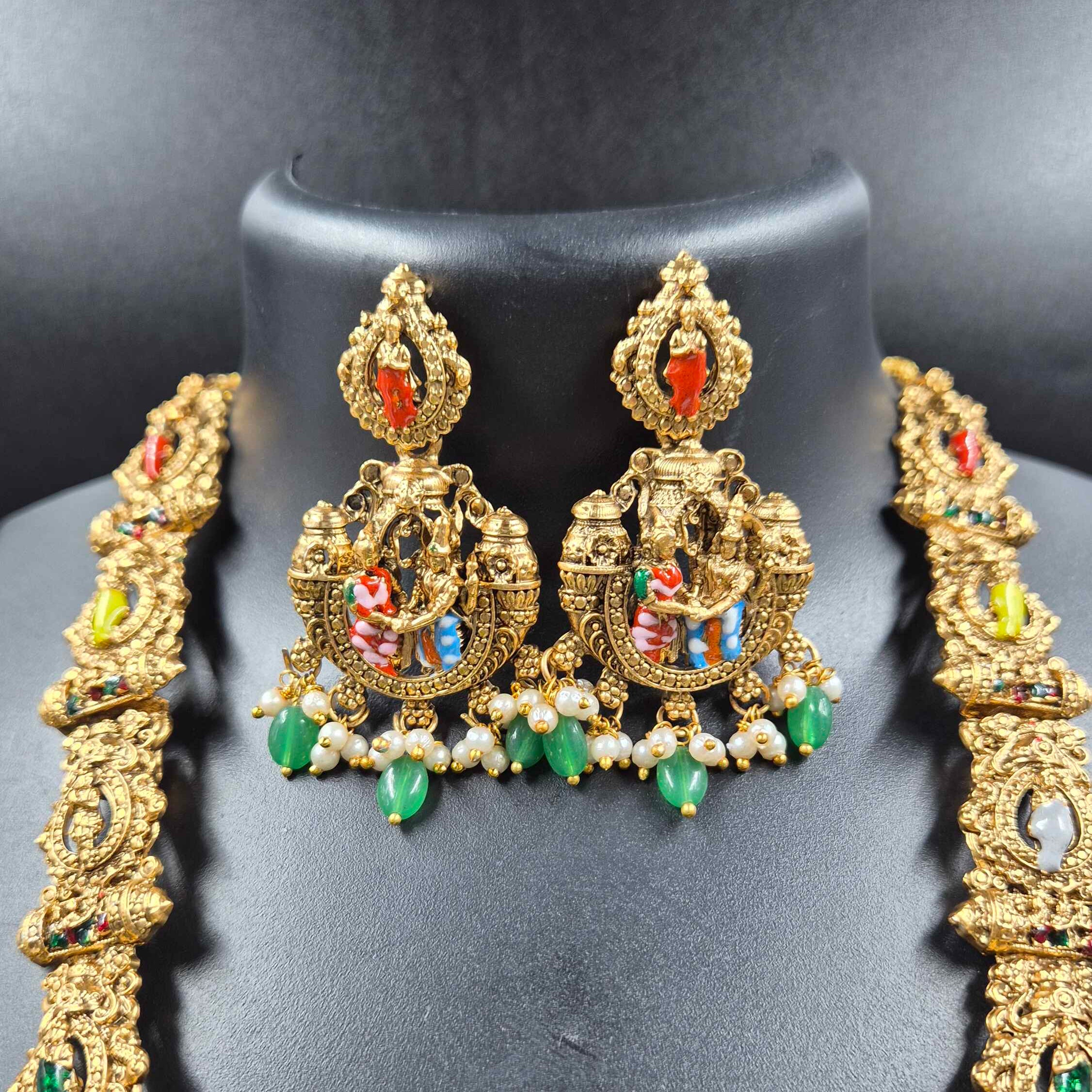 Grand Temple Srinivasa kalyanam Haram  Set with Divine Wedding Pendant & Jhumka Earrings