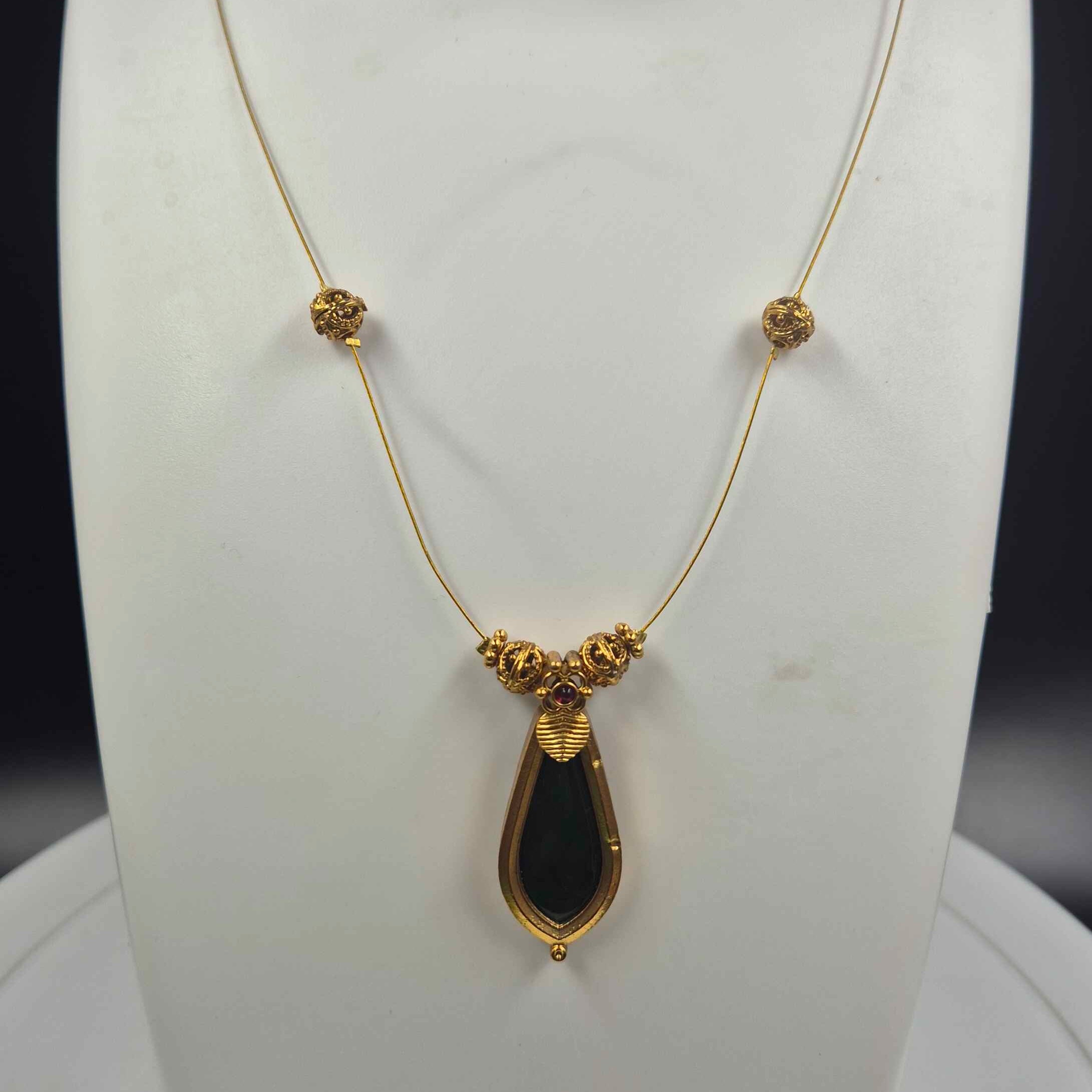 Single Green Pallaka Pendant with invisible chainNecklace Set with Matching Drop Earring
